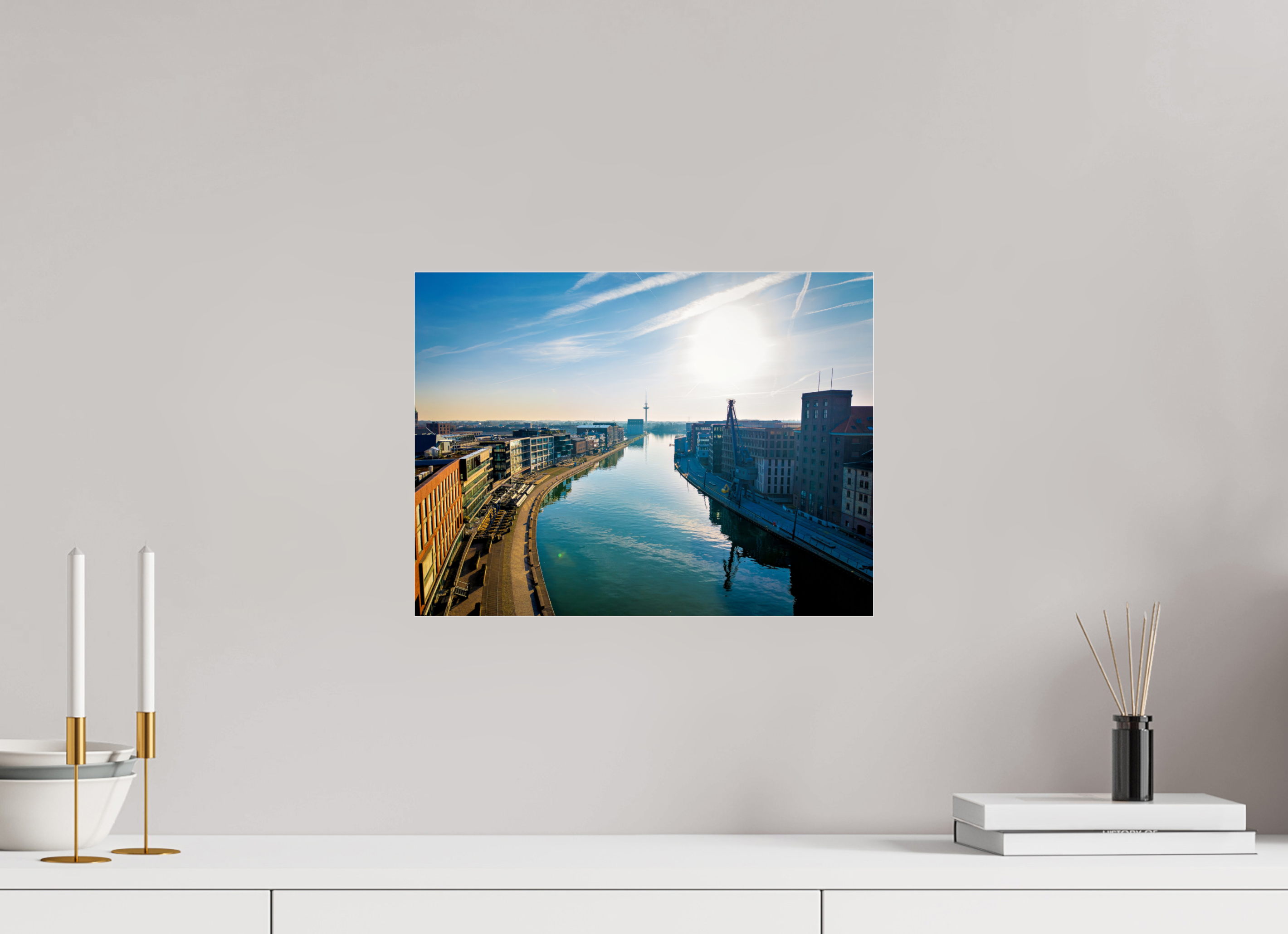 40 x 30 cm, Photo Print Under Acrylic Glass Münster Hafen – Ruhe zwischen Stahl und Wasser
