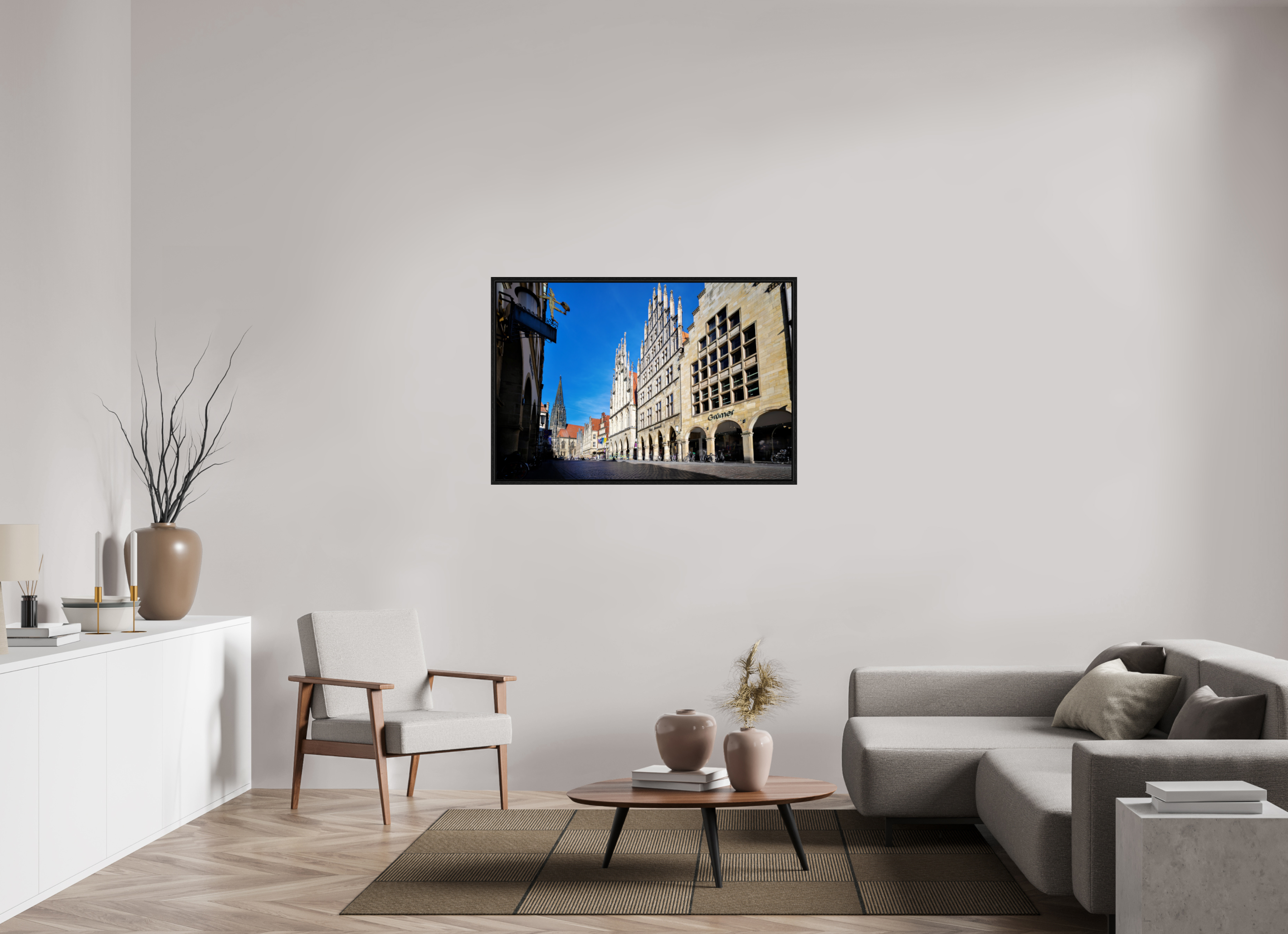 120 x 80 cm, Floater Frame Prinzipalmarkt mit Lamberti