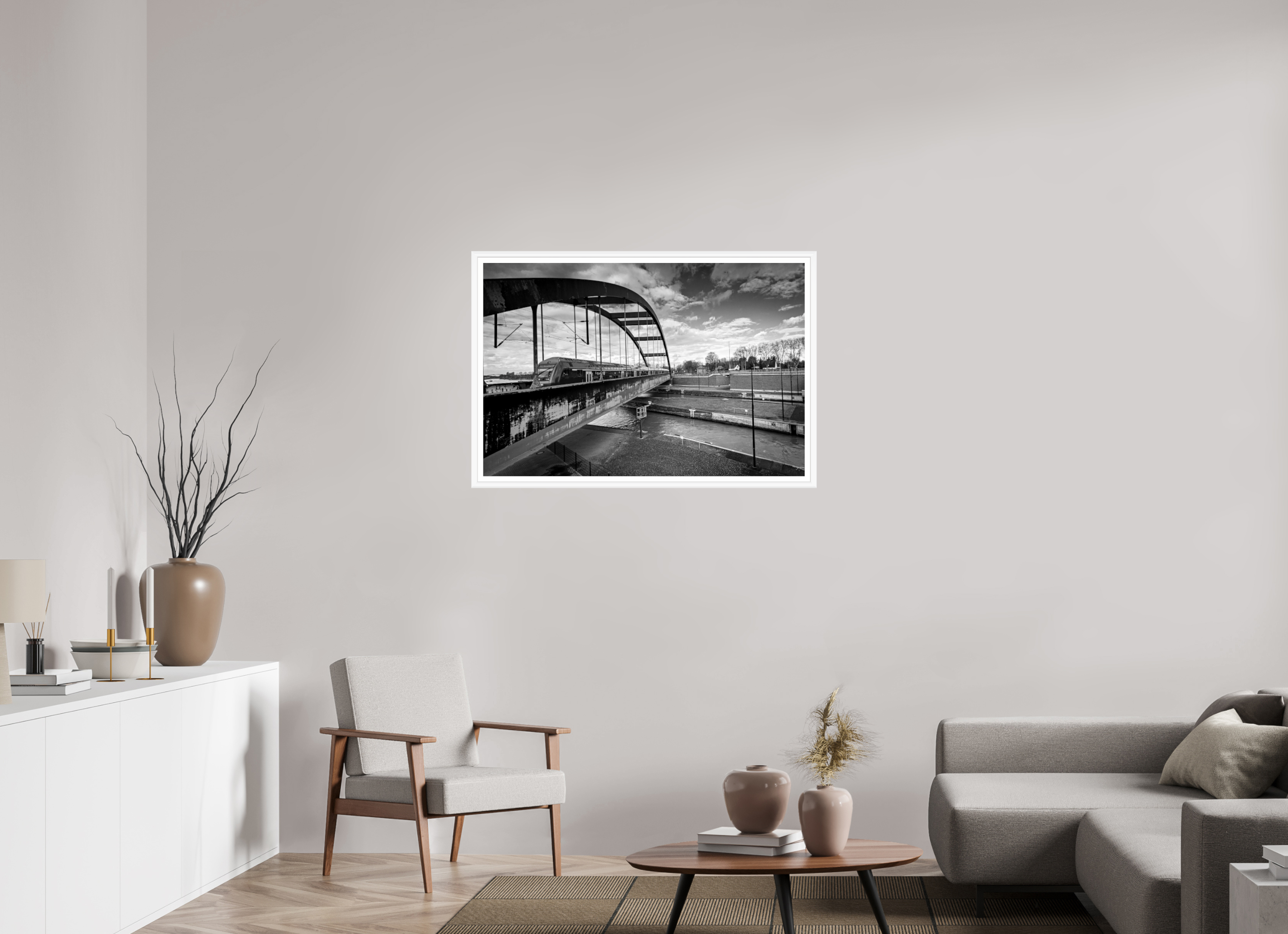 105 x 70 cm, Bern weiß und Rand Die Schleuse und der Zug