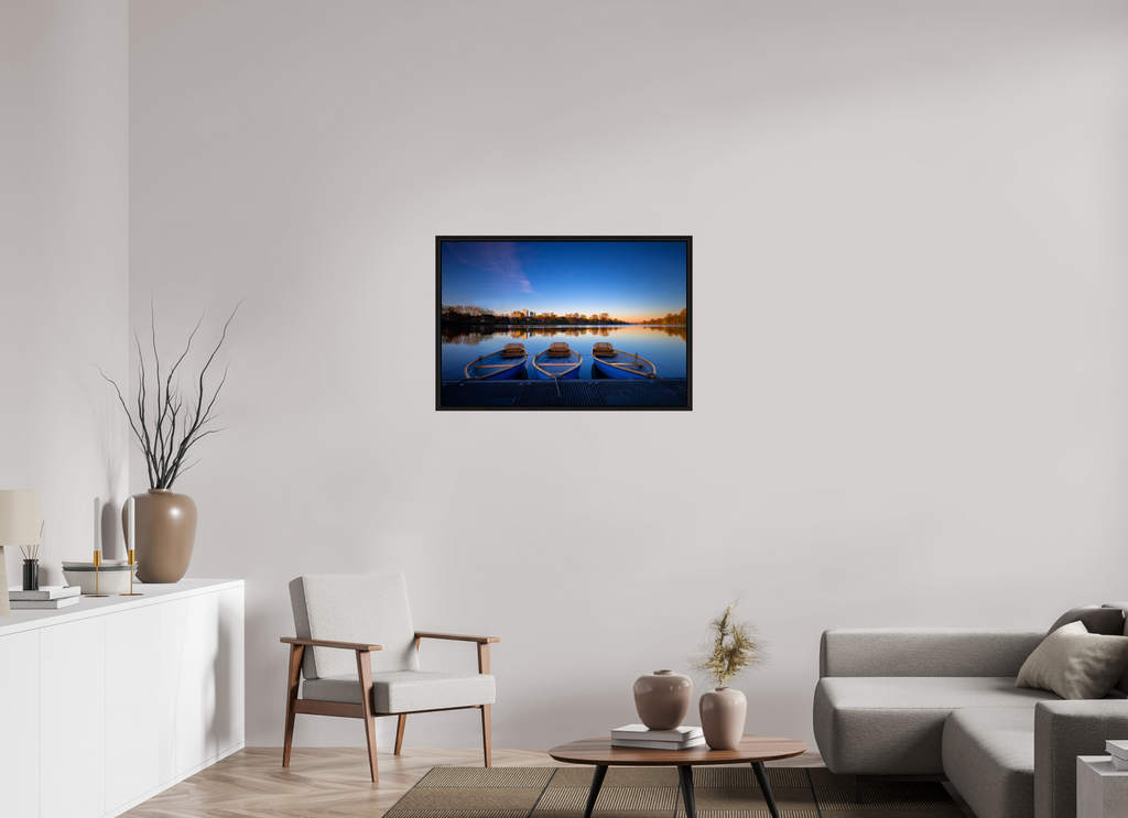 90 x 60 cm, Floater Frame Der Aasee / Drei Boote