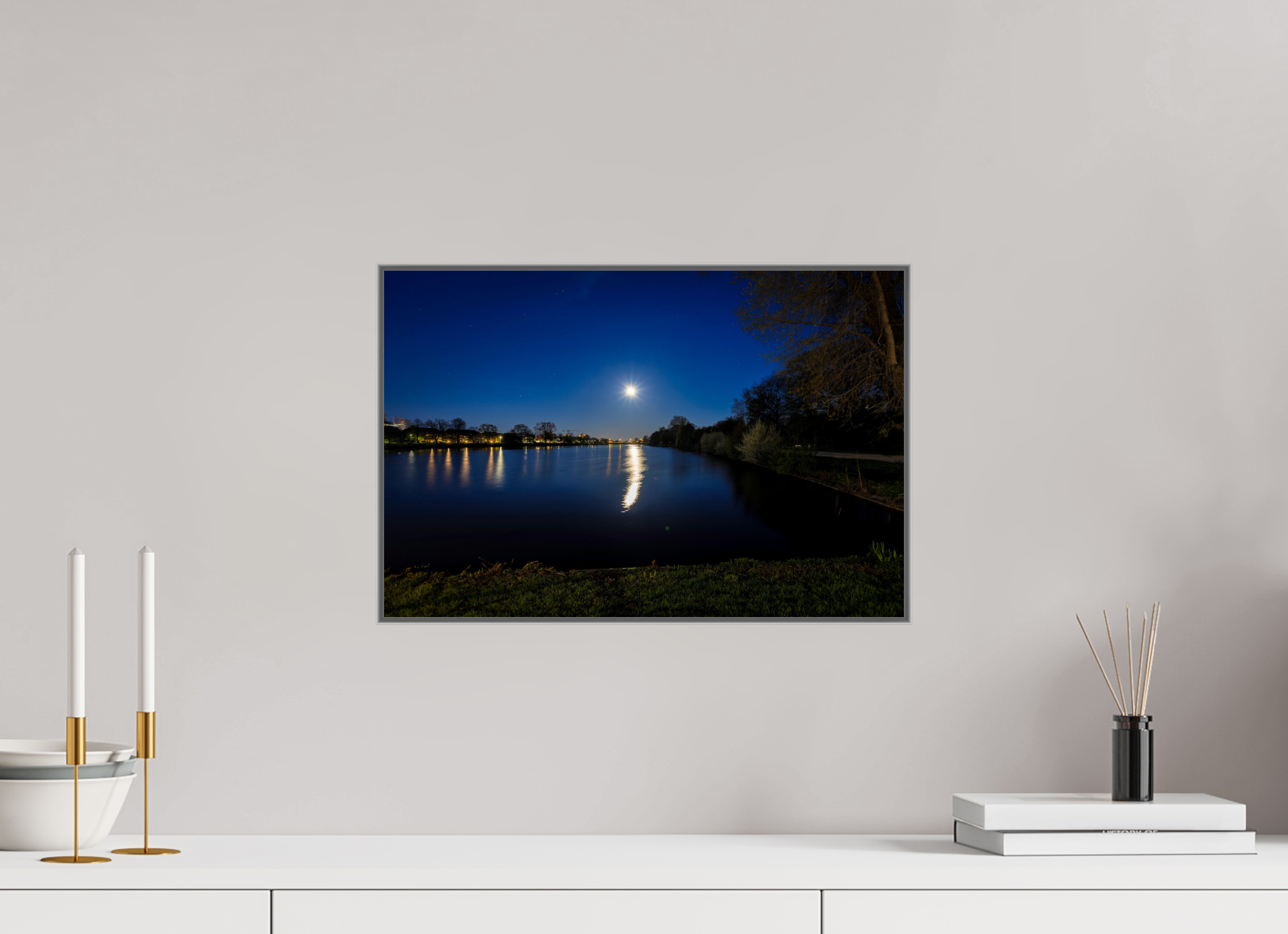45 x 30 cm, Alurahmen 25mm Aasee bei Nacht