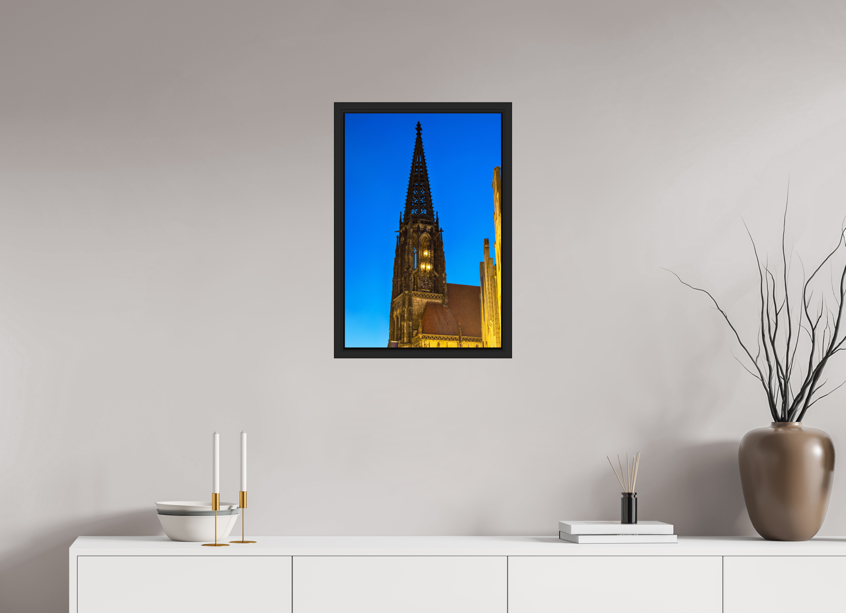 40 x 60 cm, Tokyo 20mm Schattenfuge 7mm Lambertikirche bei Nacht
