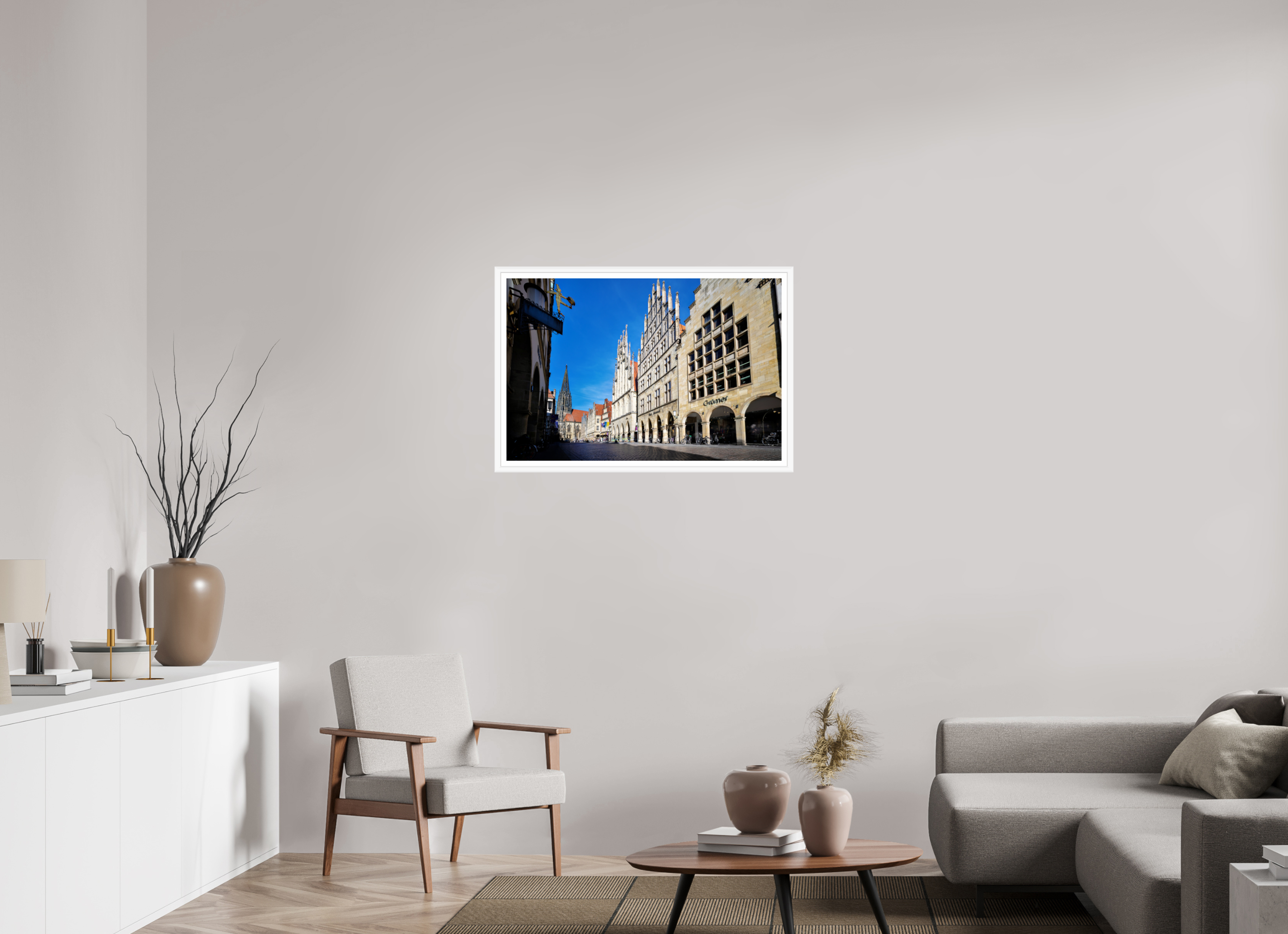 90 x 60 cm, Bern weiß und Rand Prinzipalmarkt mit Lamberti