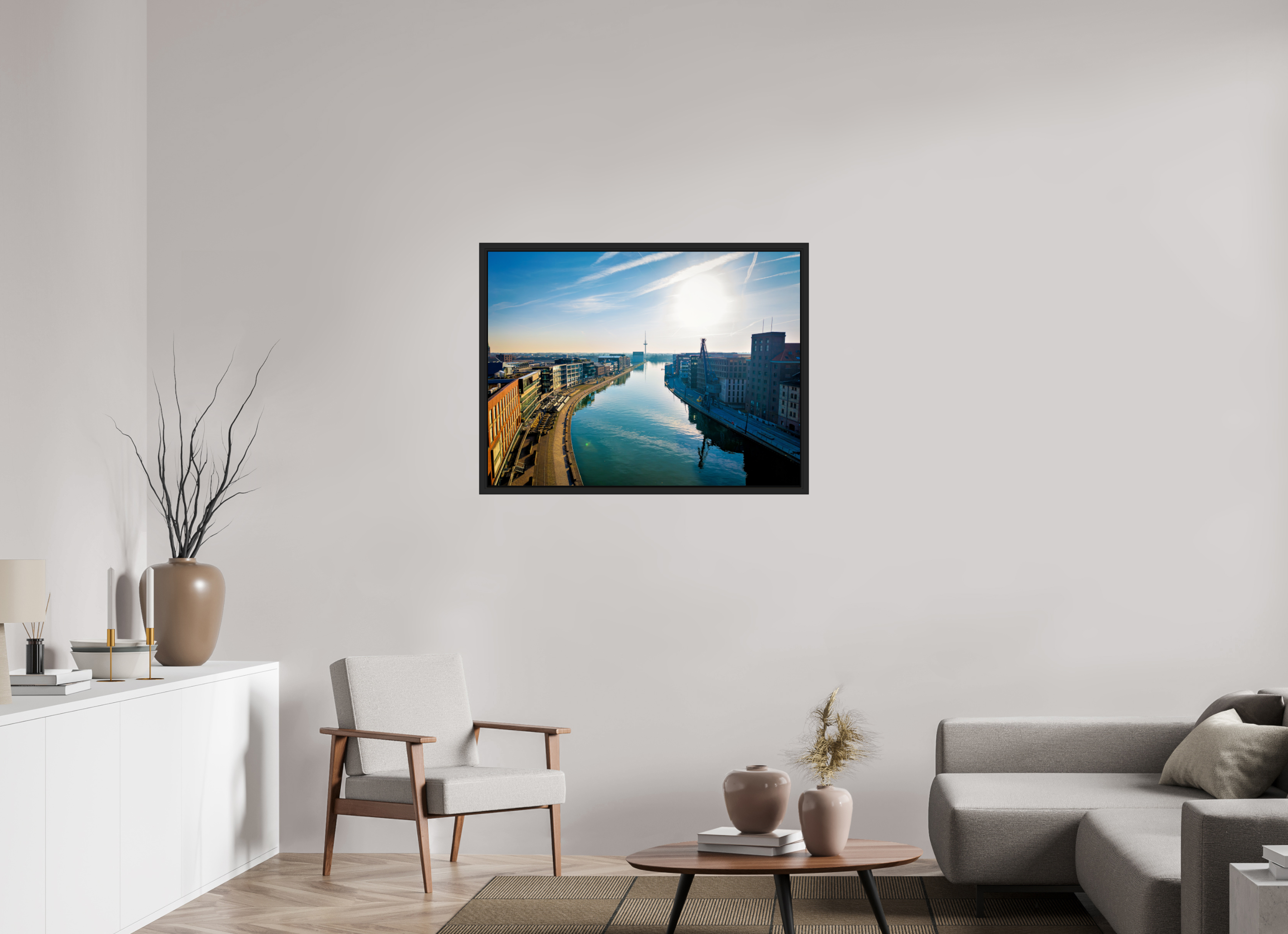 100 x 75 cm, Tokyo 20mm Schattenfuge 4mm Münster Hafen – Ruhe zwischen Stahl und Wasser