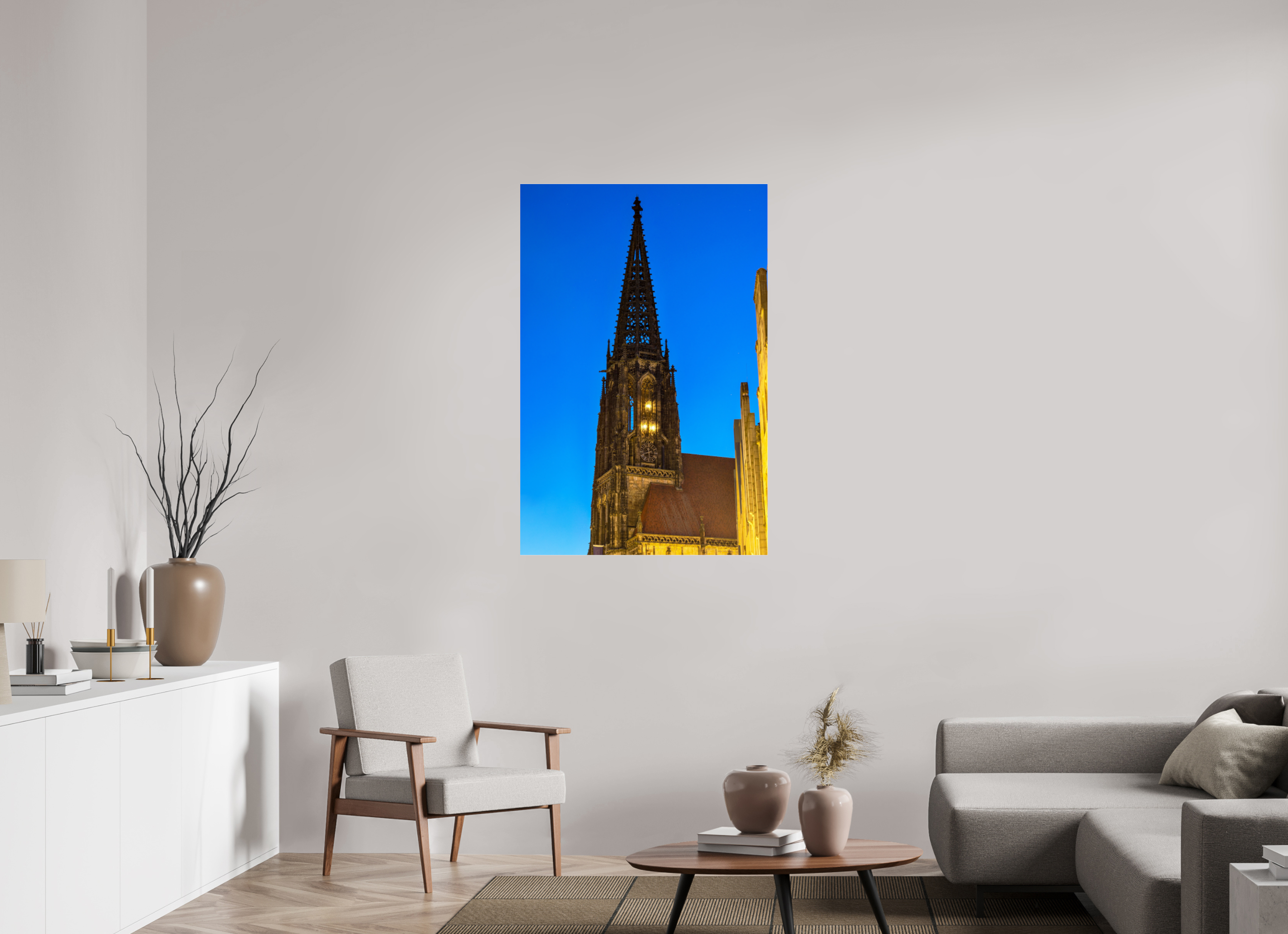 80 x 120 cm, Photo Print Under Acrylic Glass Lambertikirche bei Nacht