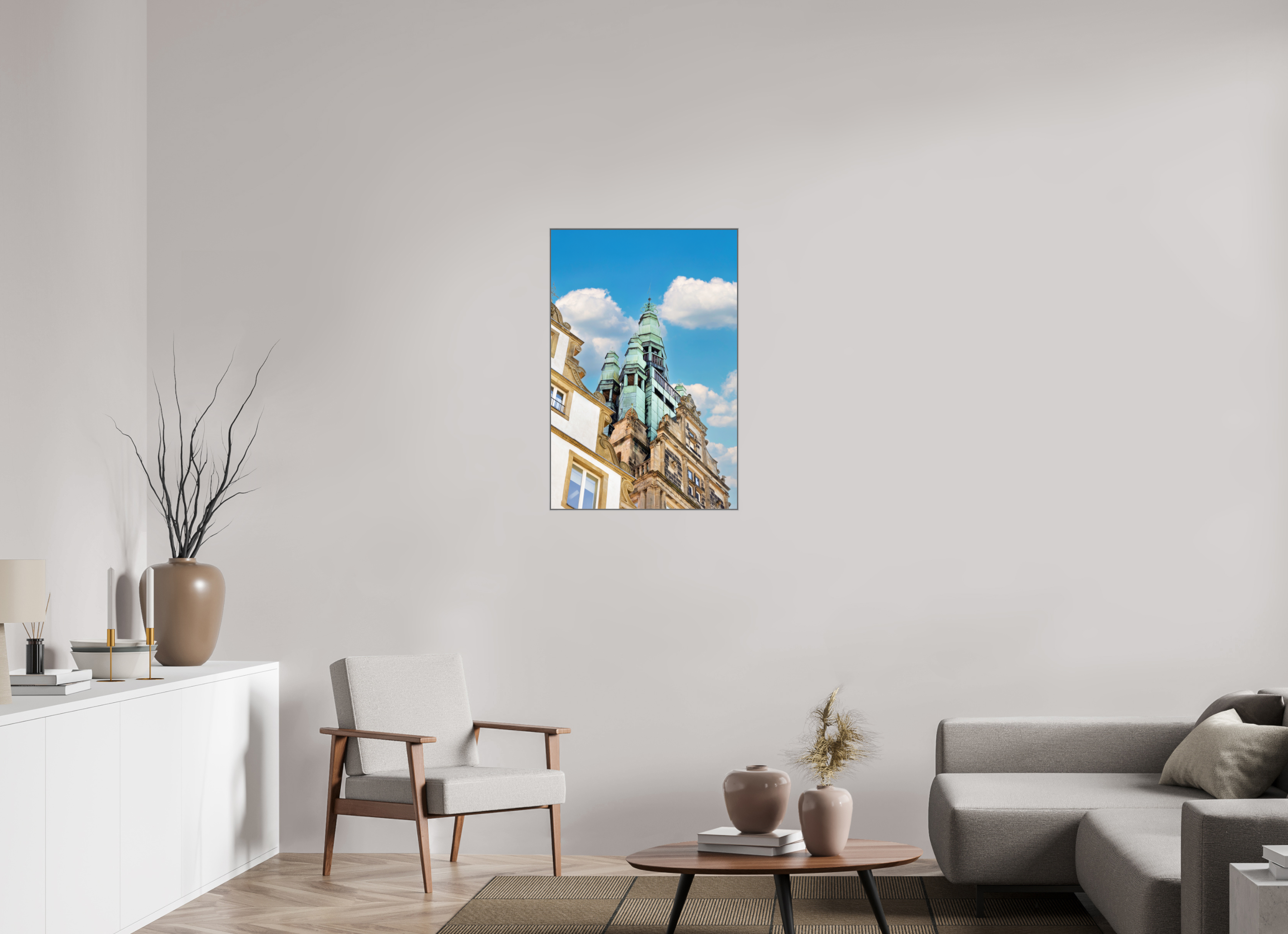 60 x 90 cm, Alurahmen 25mm Der Stadthausturm im Hochformat