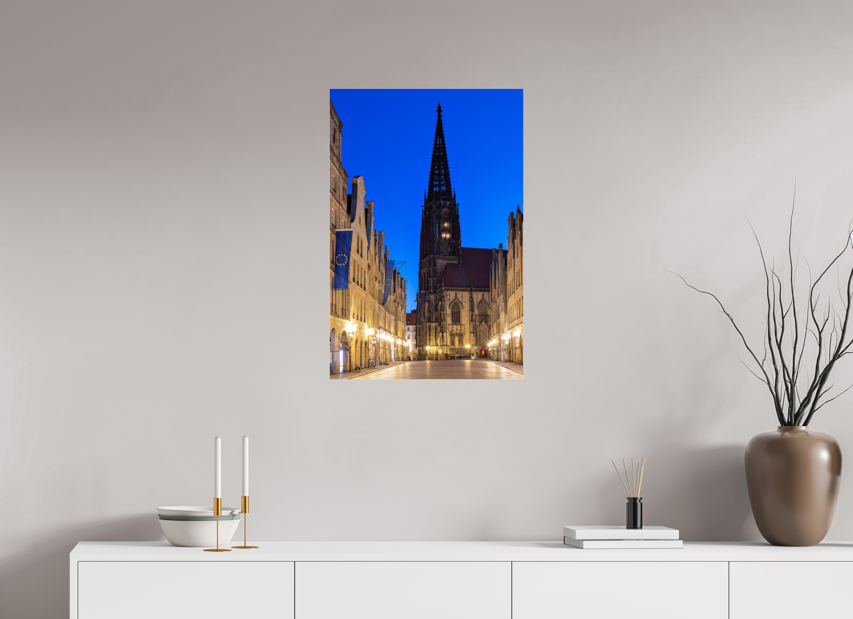 50 x 75 cm, Photo Print Under Acrylic Glass Lamberti bei Nacht + Prinzipal