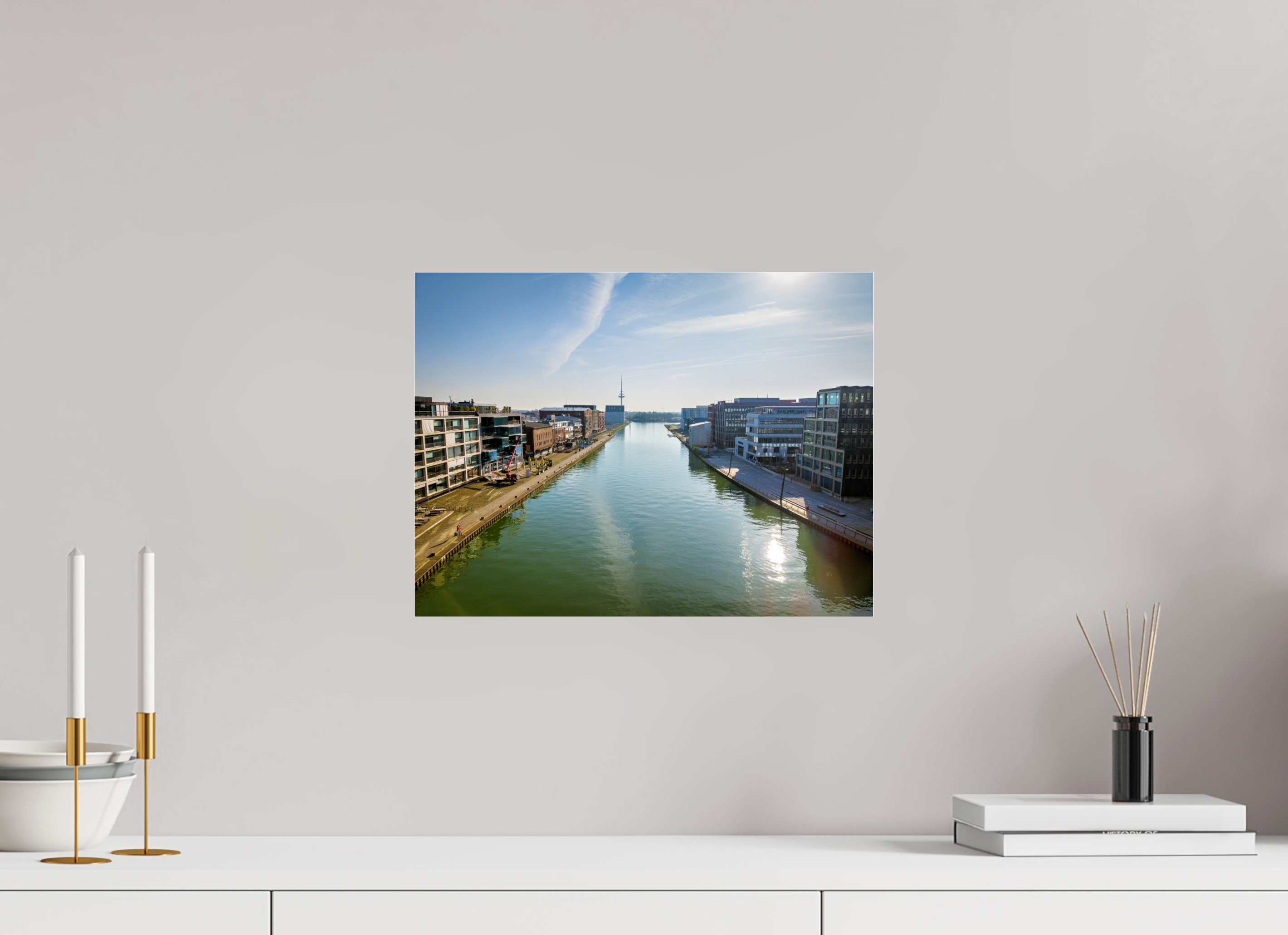 40 x 30 cm, Photo Print Under Acrylic Glass Münster Hafen – Ruhe zwischen Stahl und Wasser
