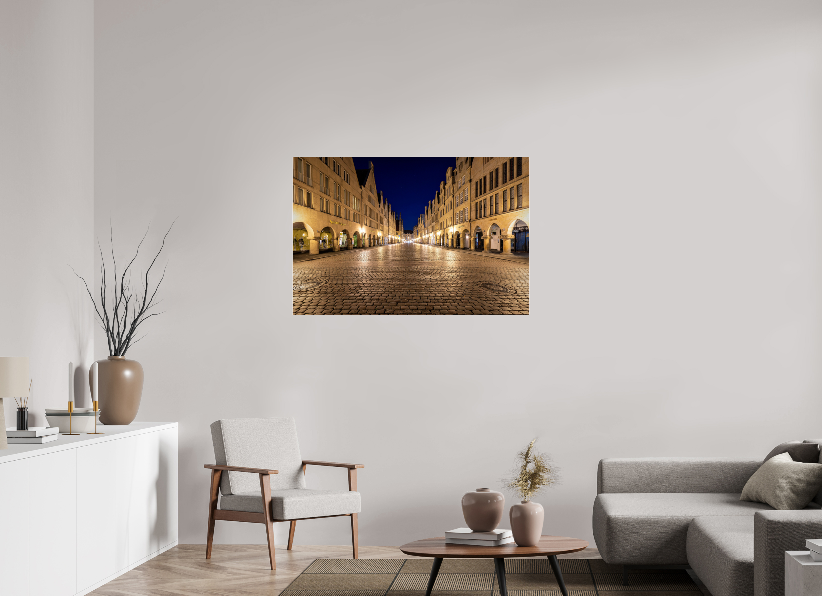 120 x 80 cm, Photo Print Under Acrylic Glass Prinzipalmarkt bei Nacht