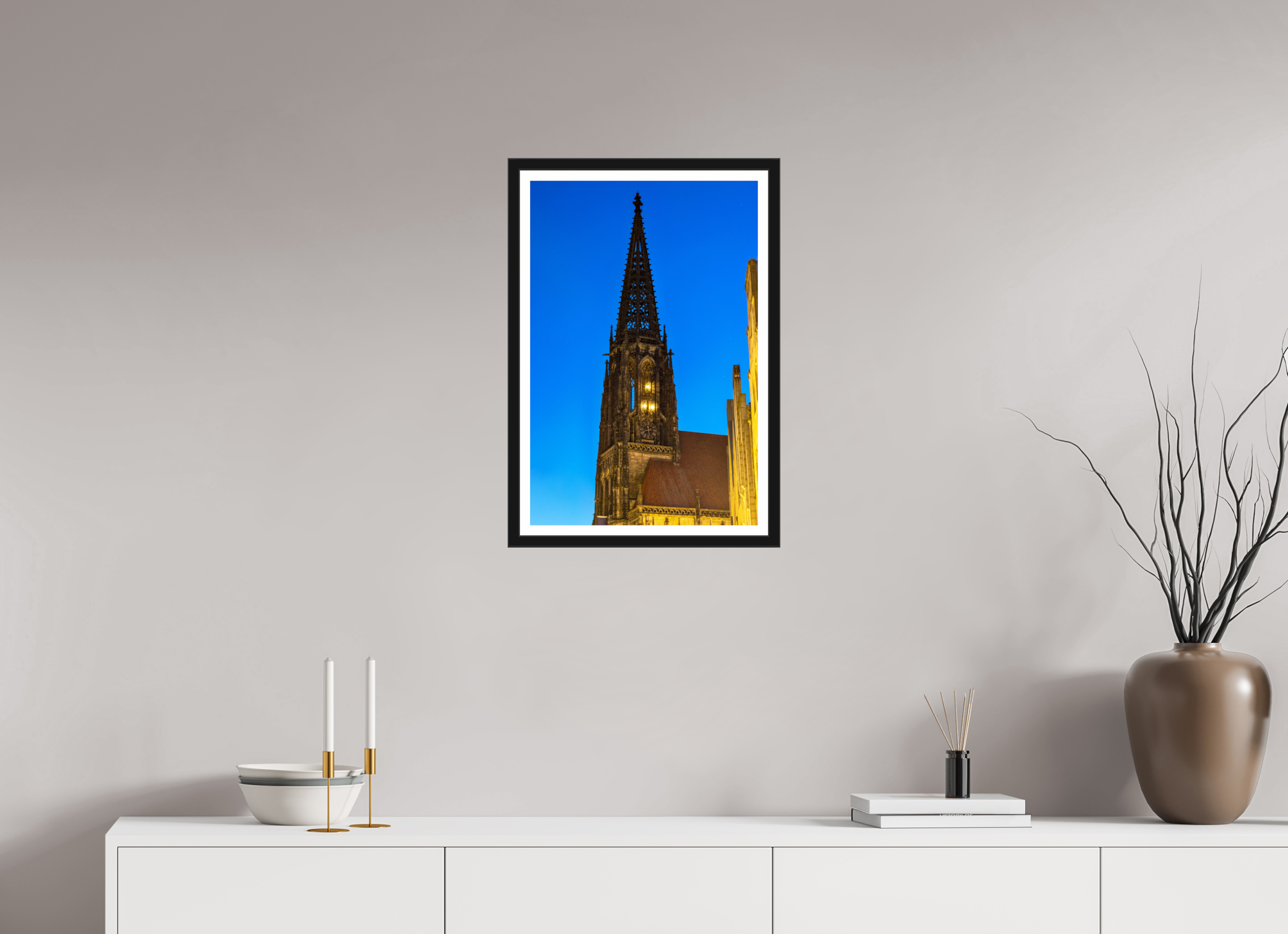 40 x 60 cm, Bern und Rand Lambertikirche bei Nacht