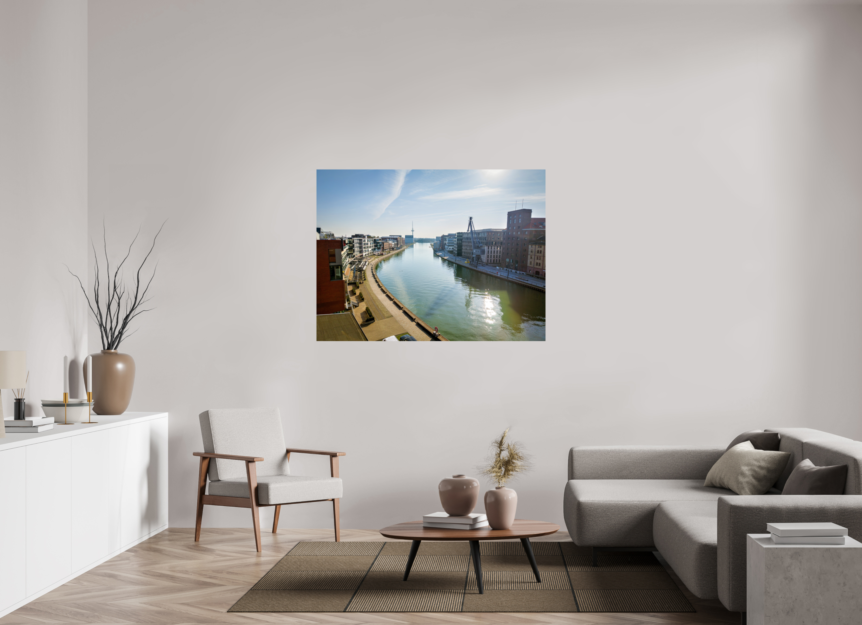 140 x 105 cm, Photo Print On Fuji Crystal DP II Münster Hafen – Ruhe zwischen Stahl und Wasser