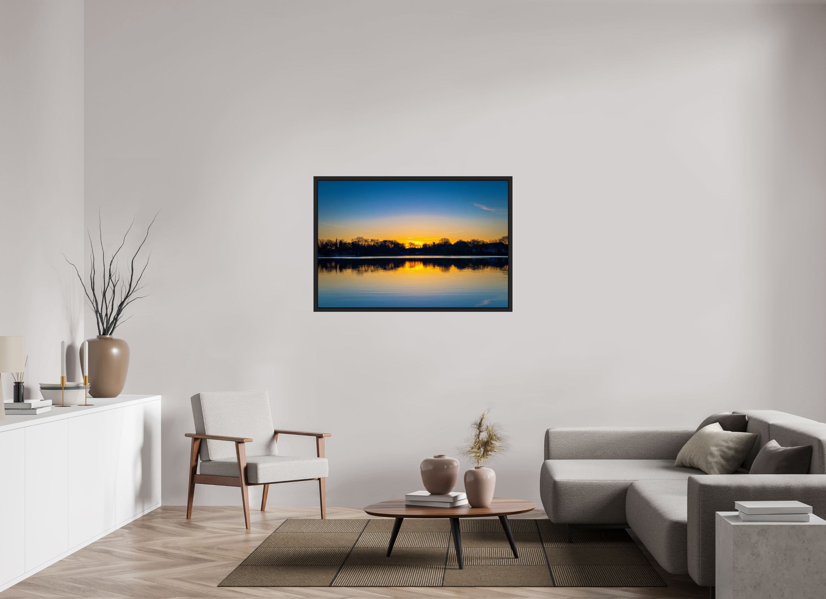 120 x 80 cm, Tokyo 20mm Schattenfuge 4mm Der Aasee bei Sonnenaufgang