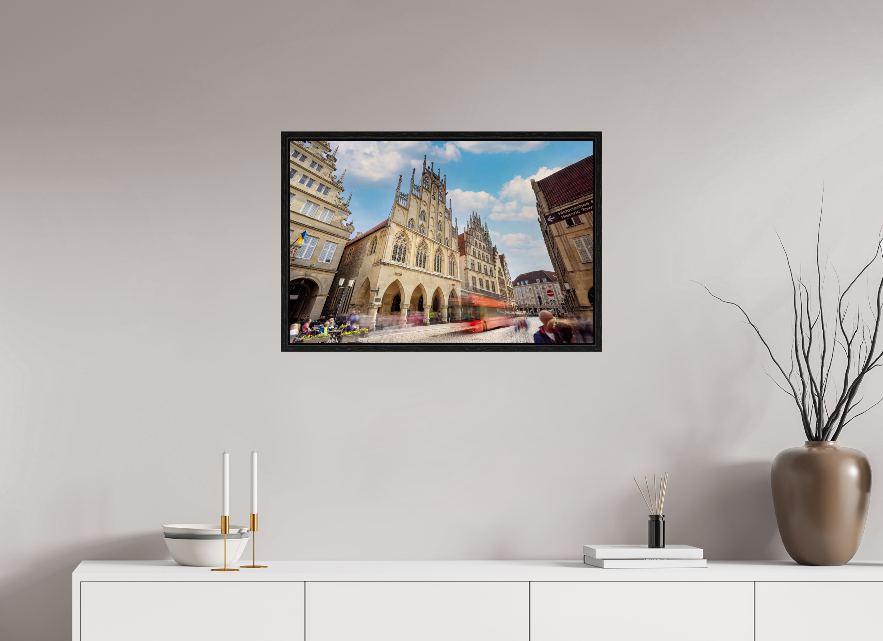 75 x 50 cm, Floater Frame Rathaus und Bus