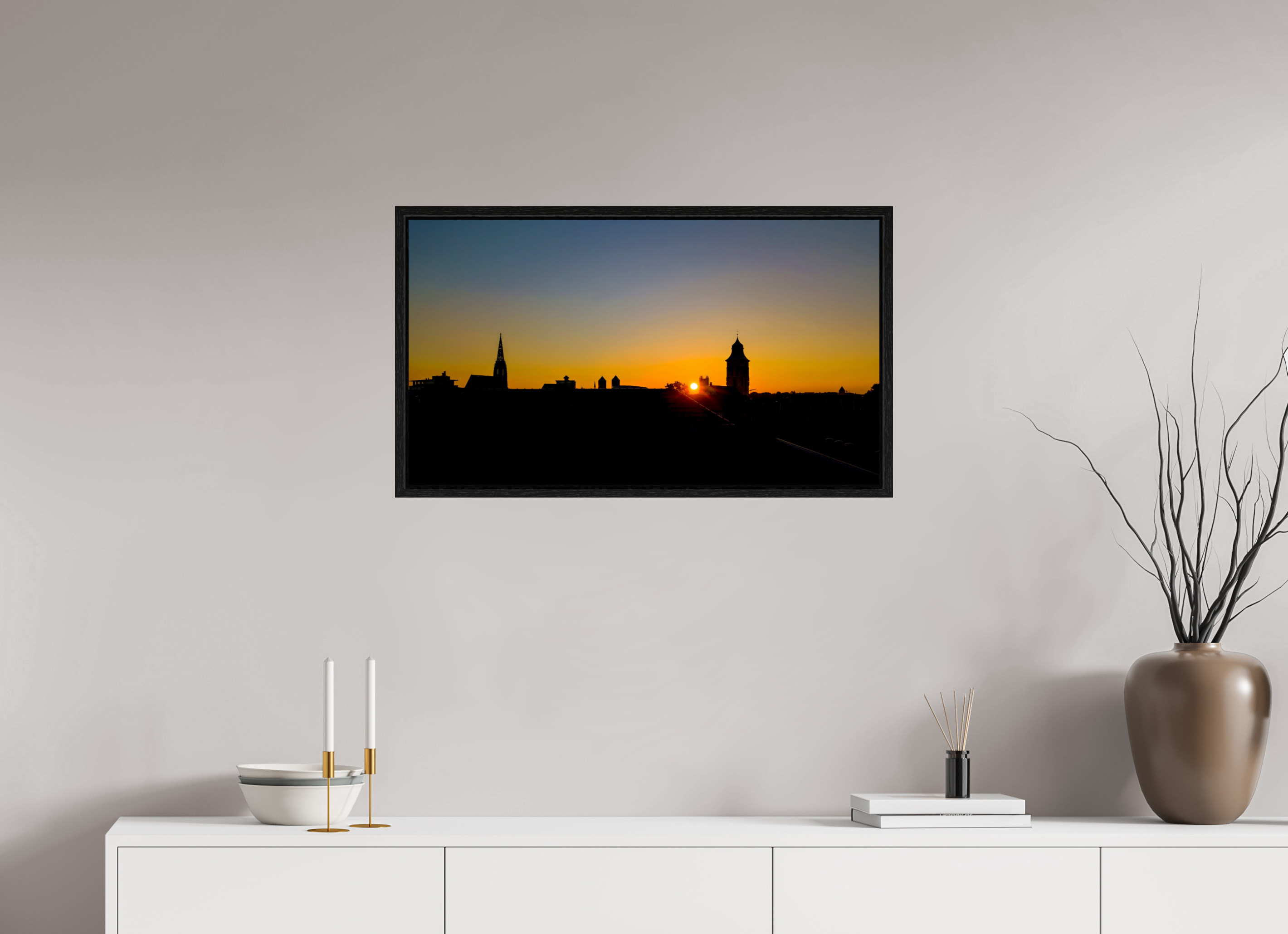 80 x 45 cm, Floater Frame Skyline / Sonnenuntergang
