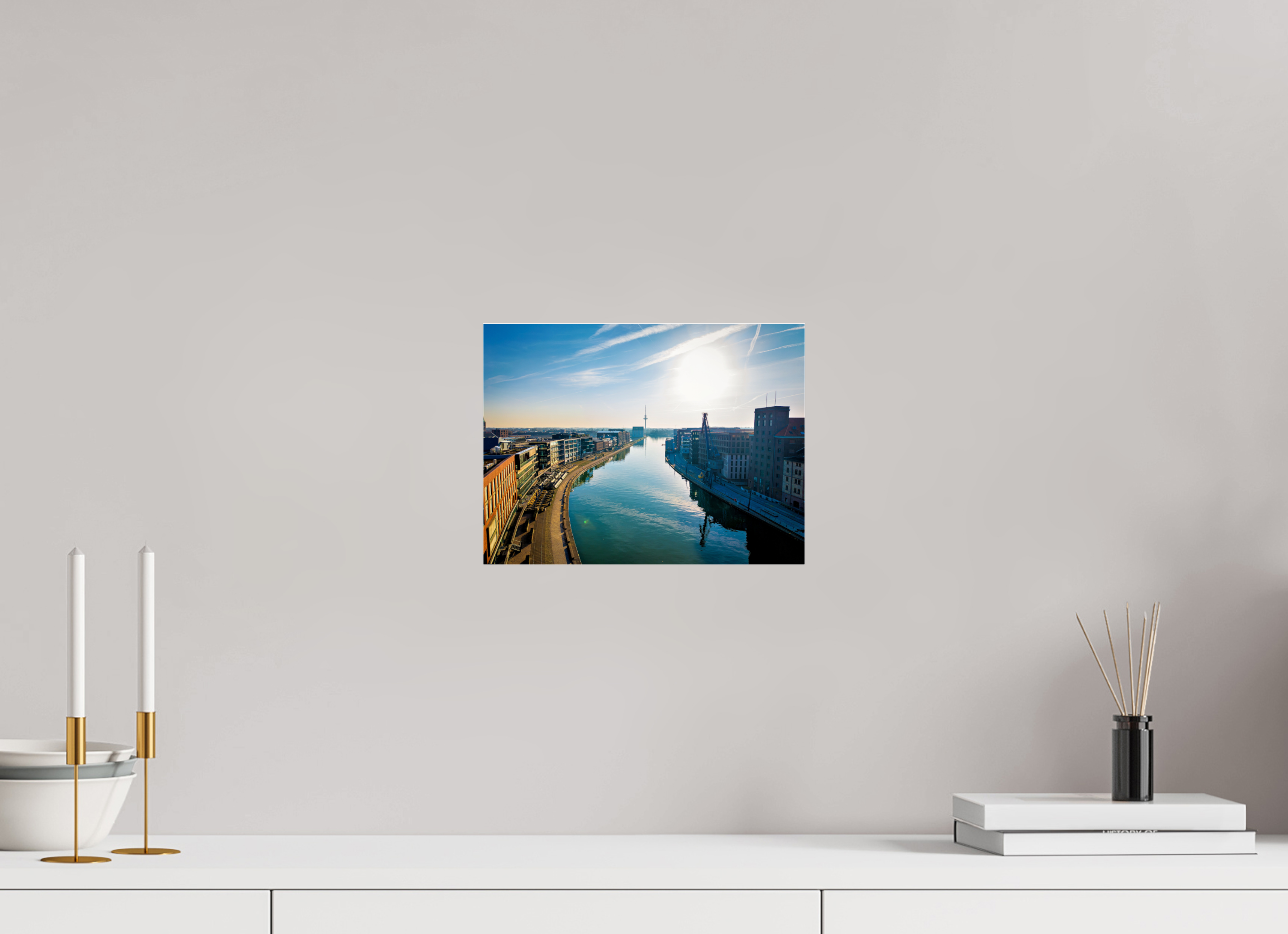 28 x 21 cm, Photo Print Under Acrylic Glass Münster Hafen – Ruhe zwischen Stahl und Wasser