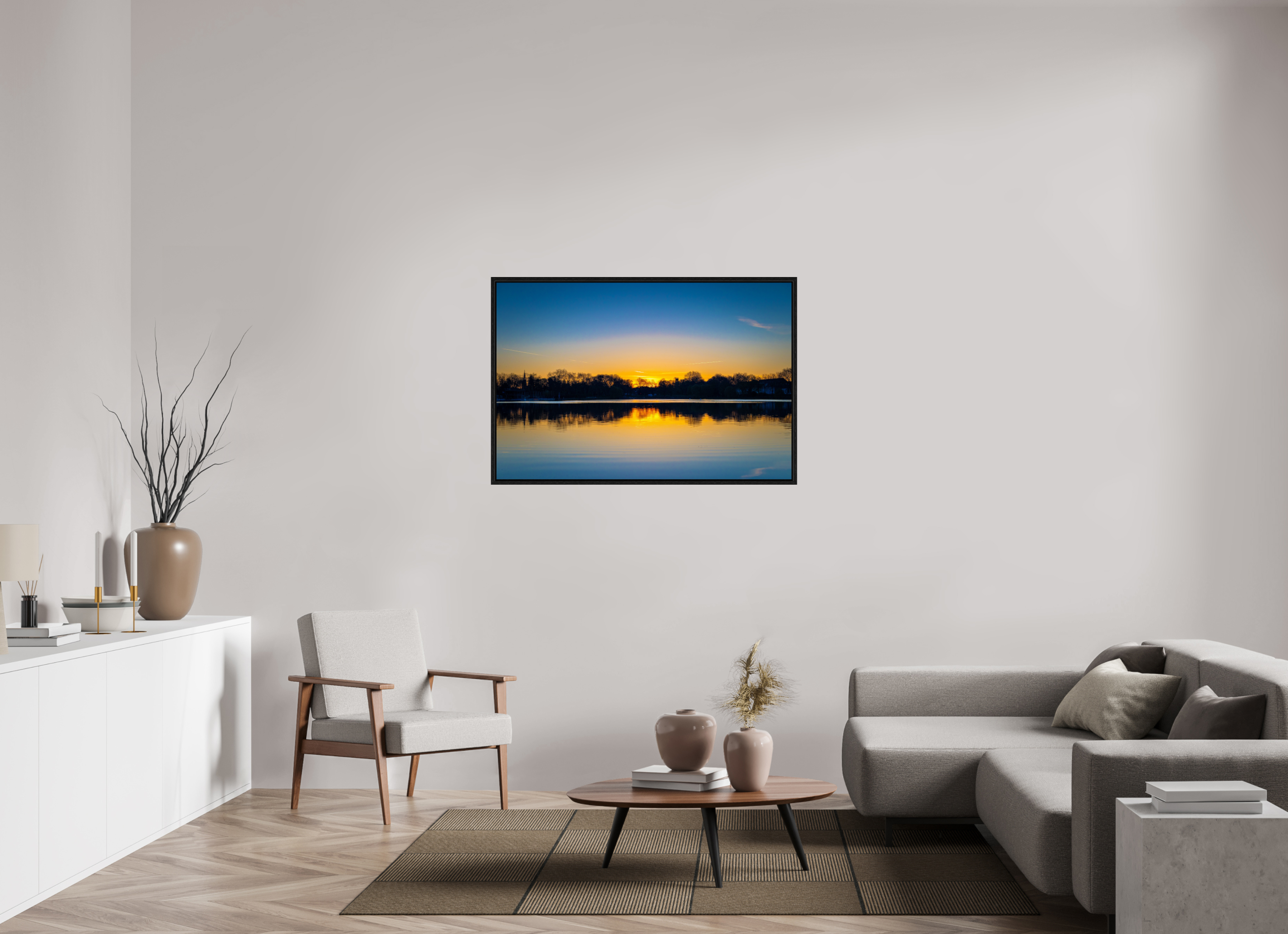 120 x 80 cm, Floater Frame Der Aasee bei Sonnenaufgang