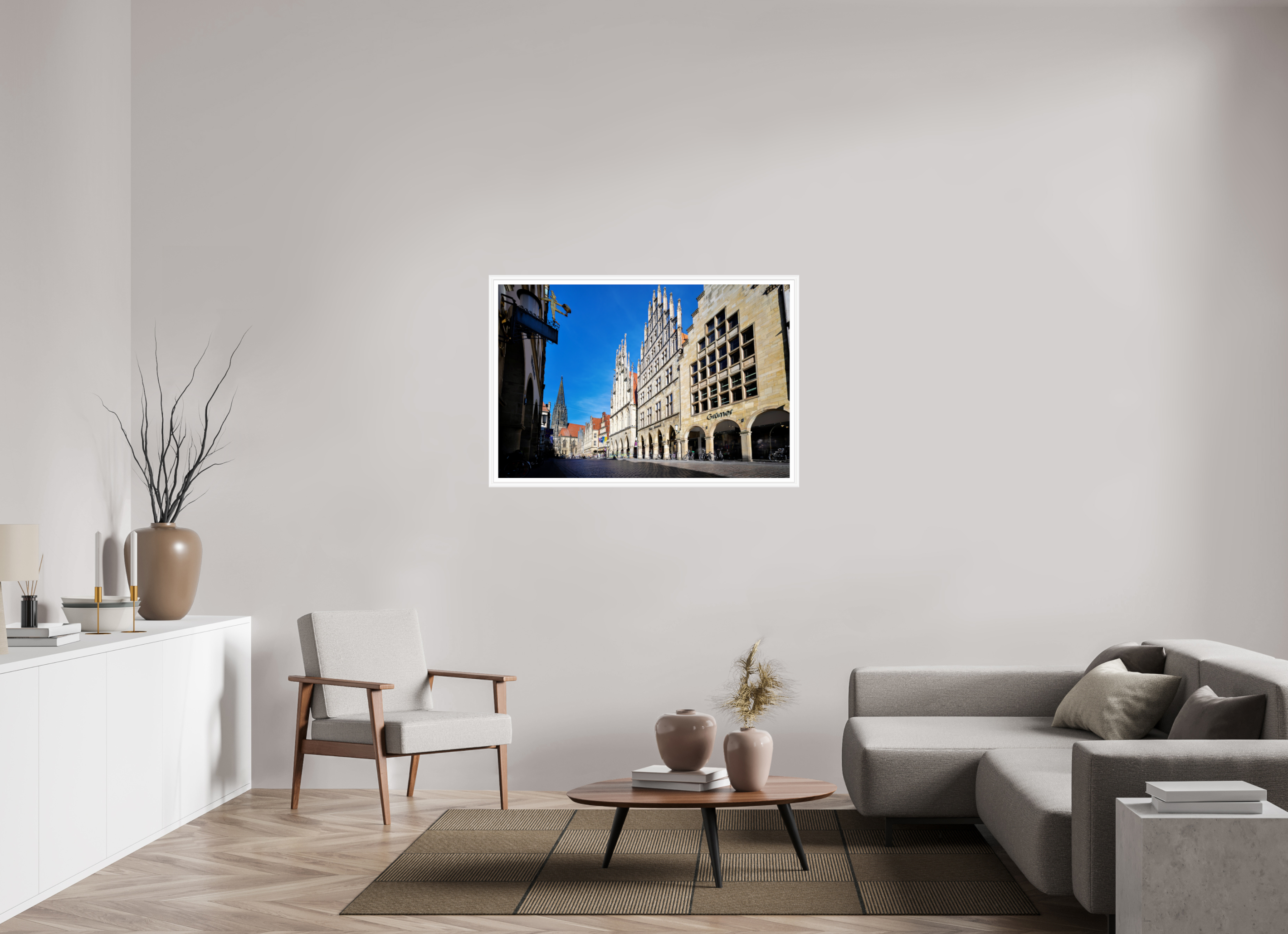 120 x 80 cm, Bern weiß und Rand Prinzipalmarkt mit Lamberti