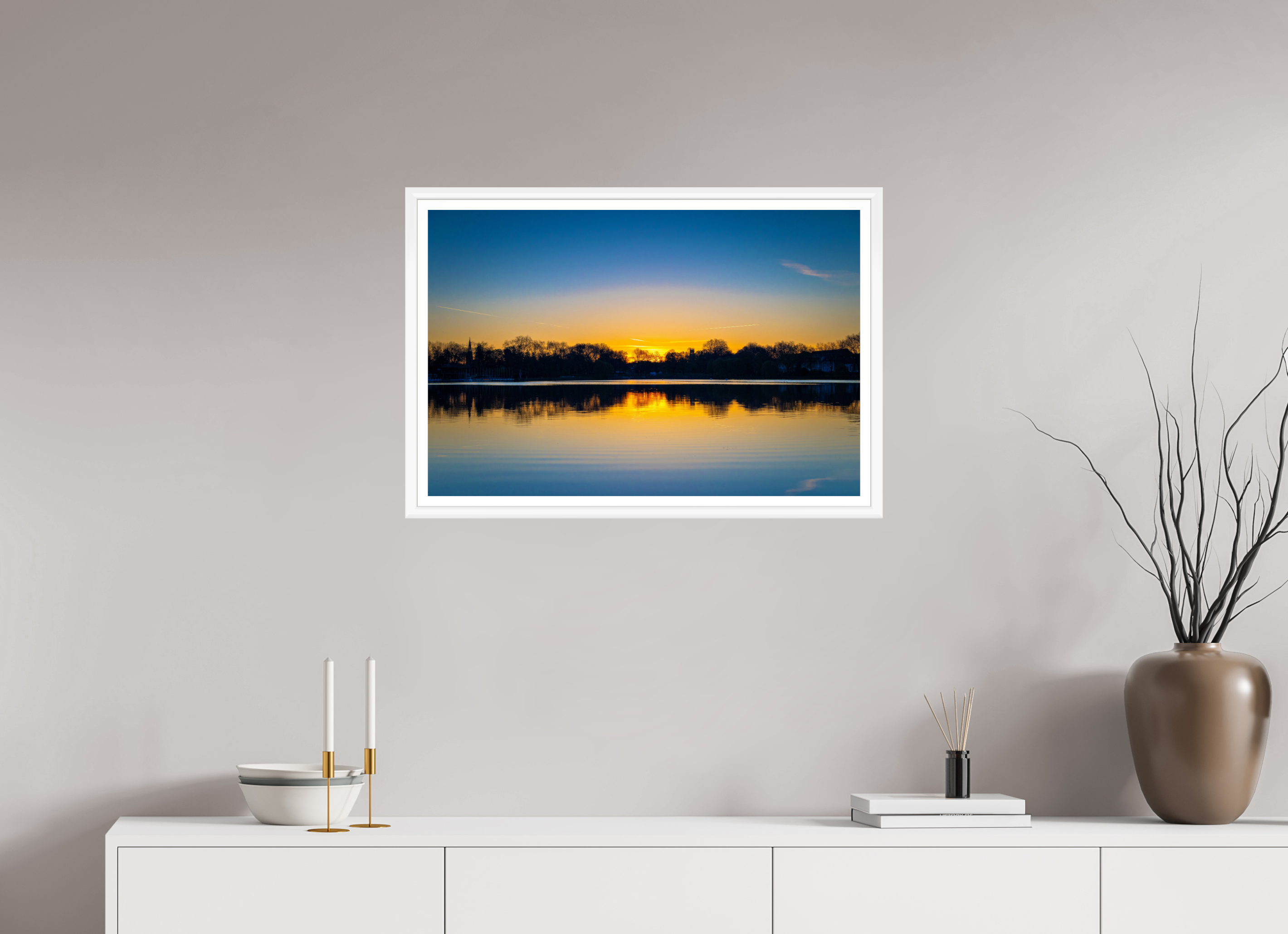 75 x 50 cm, Bern weiß und Rand Der Aasee bei Sonnenaufgang