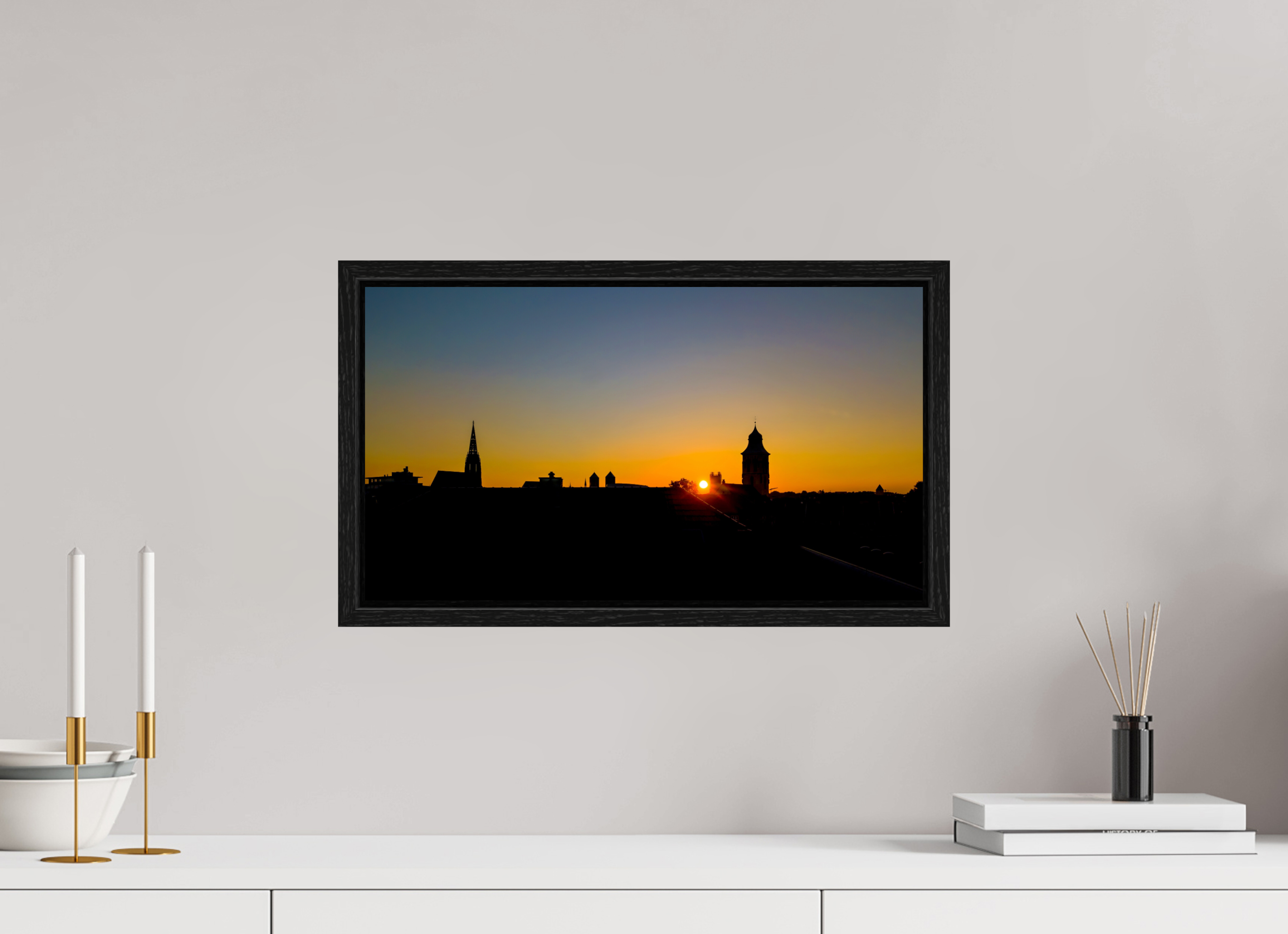 48 x 27 cm, Floater Frame Skyline / Sonnenuntergang