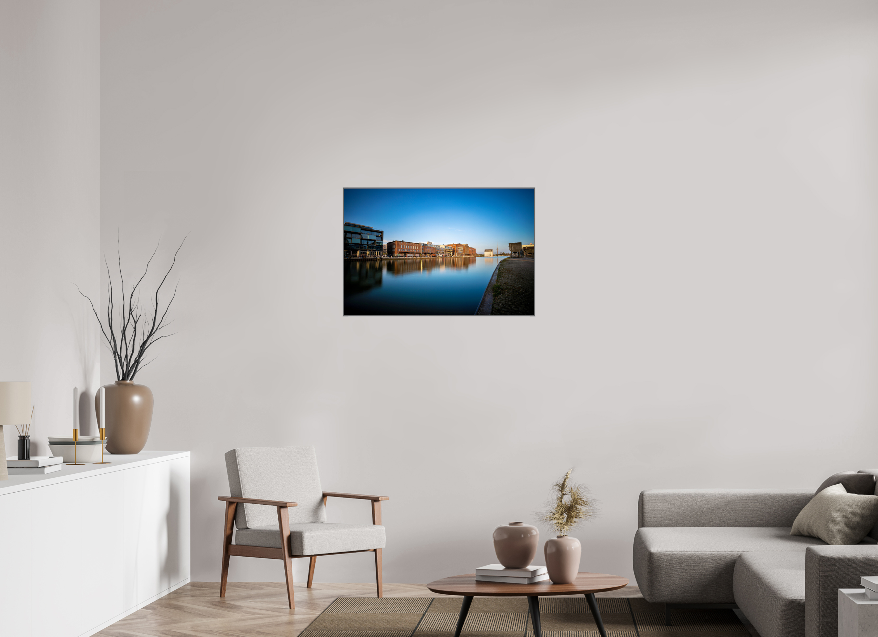 90 x 60 cm, Alurahmen 25mm Der Hafen im Überblick