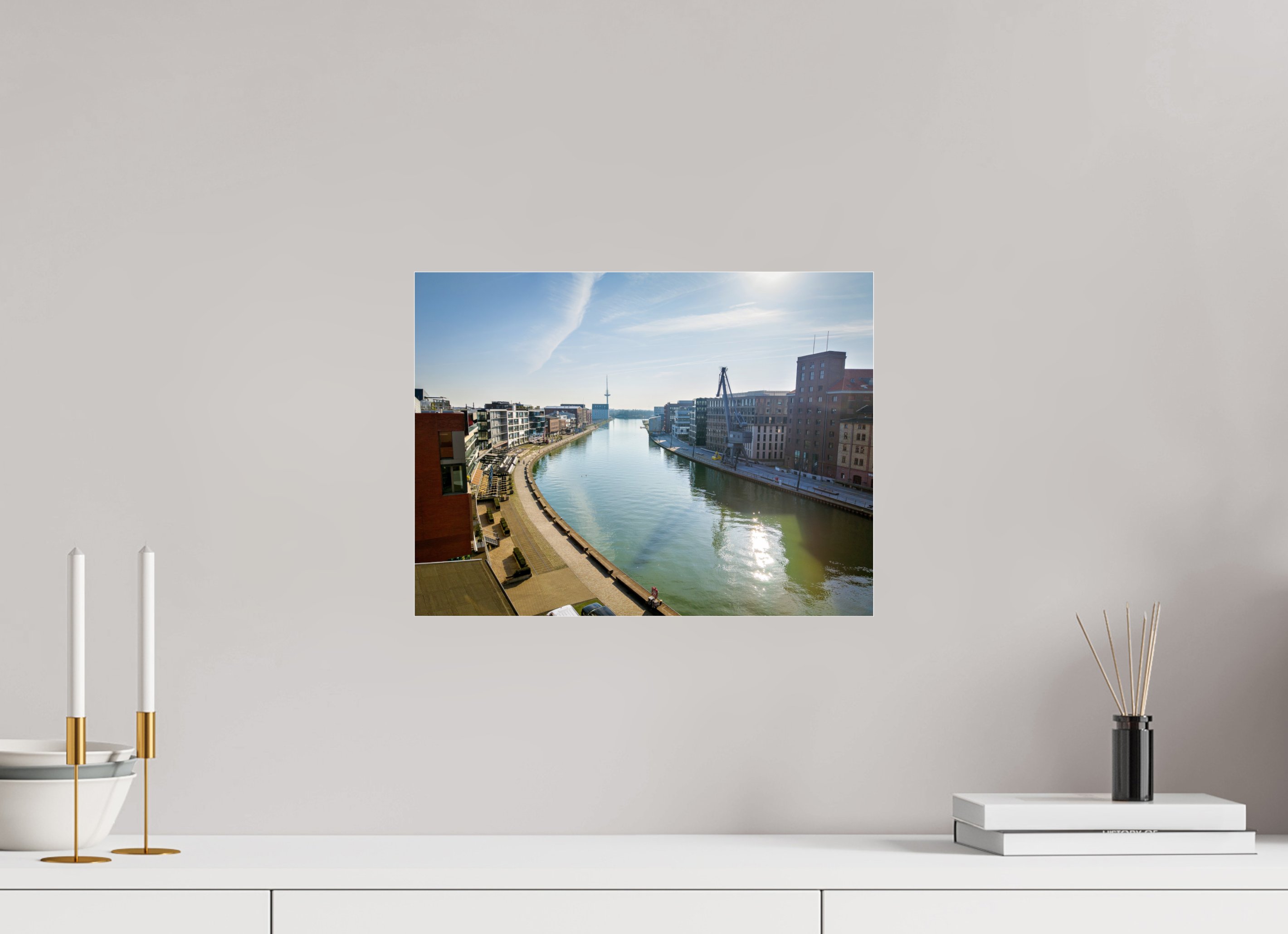40 x 30 cm, Photo Print Under Acrylic Glass Münster Hafen – Ruhe zwischen Stahl und Wasser