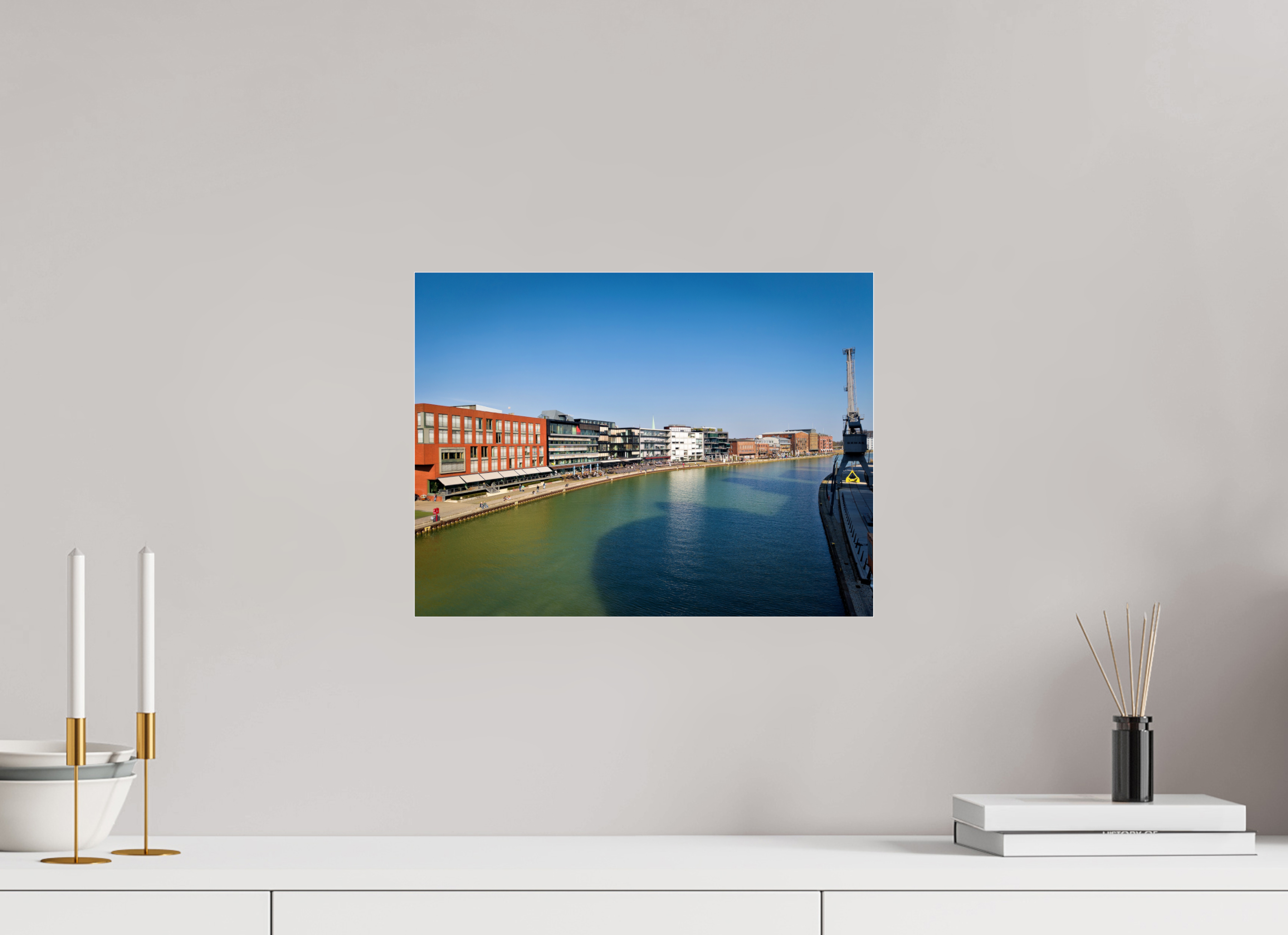 40 x 30 cm, Photo Print Under Acrylic Glass Münster Hafen – Ruhe zwischen Stahl und Wasser