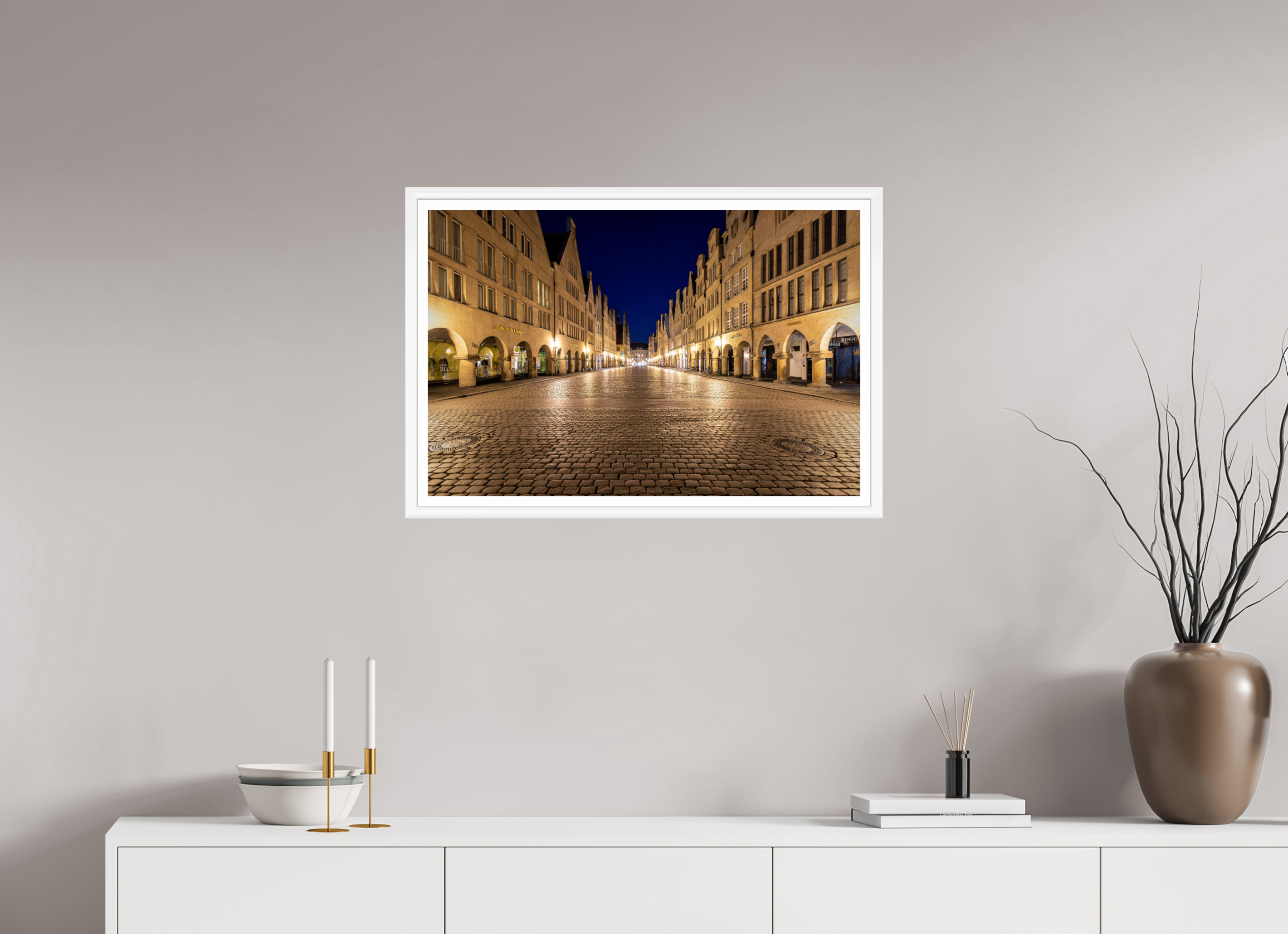 75 x 50 cm, Bern weiß und Rand Prinzipalmarkt bei Nacht