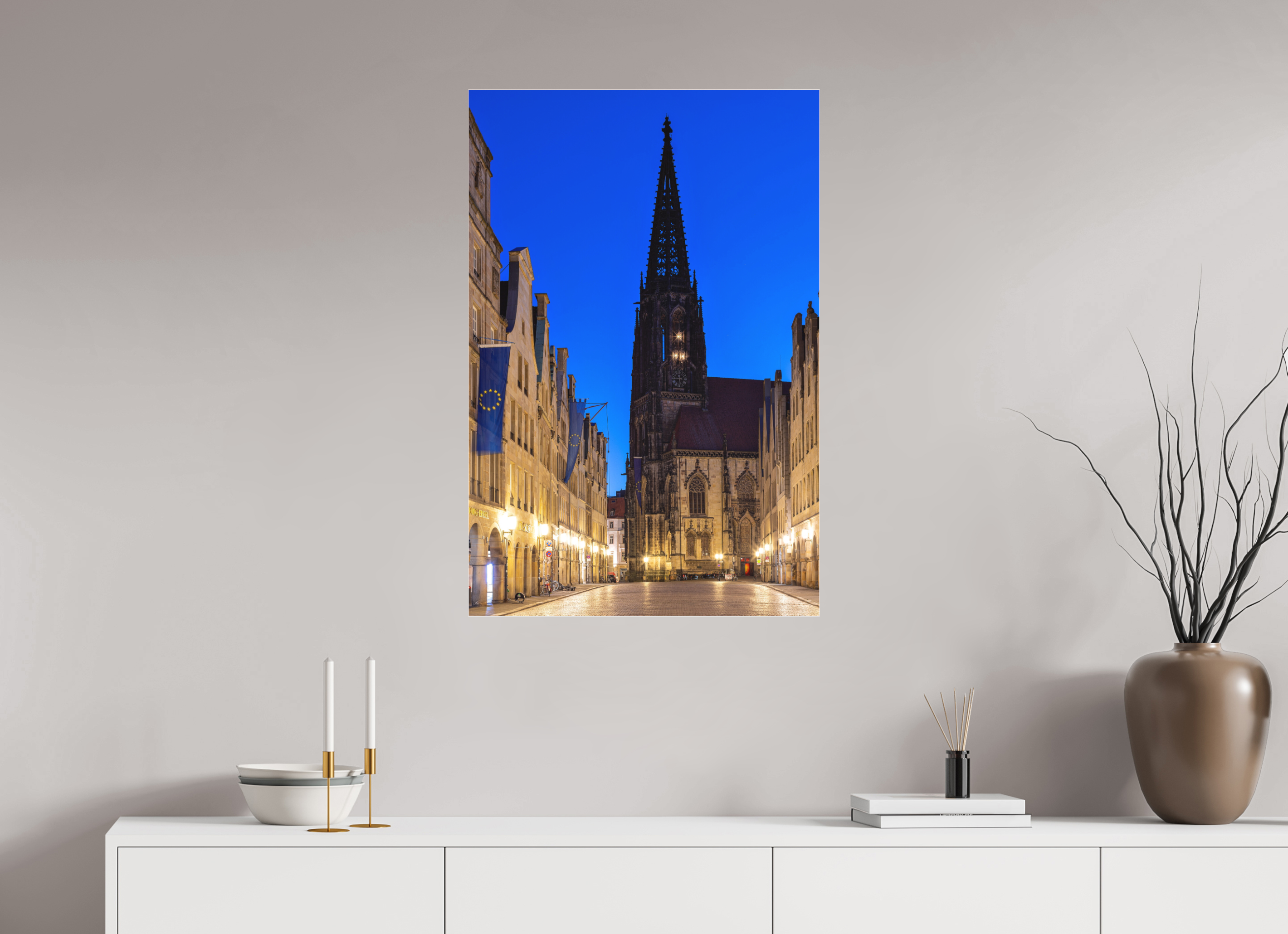 60 x 90 cm, Acrylglas Fine Art Pigmentdruck Lamberti bei Nacht + Prinzipal