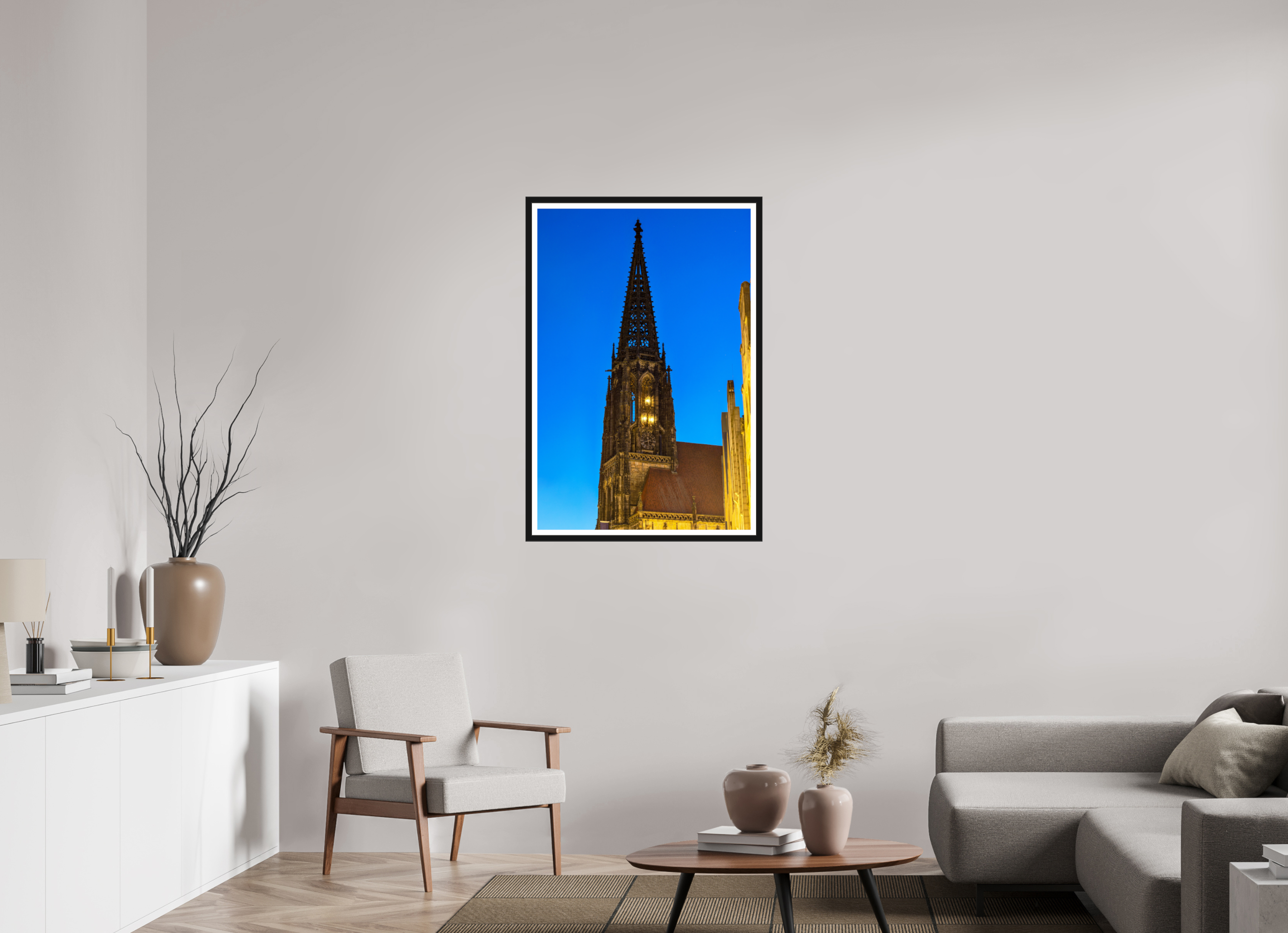 70 x 105 cm, Bern und Rand Lambertikirche bei Nacht