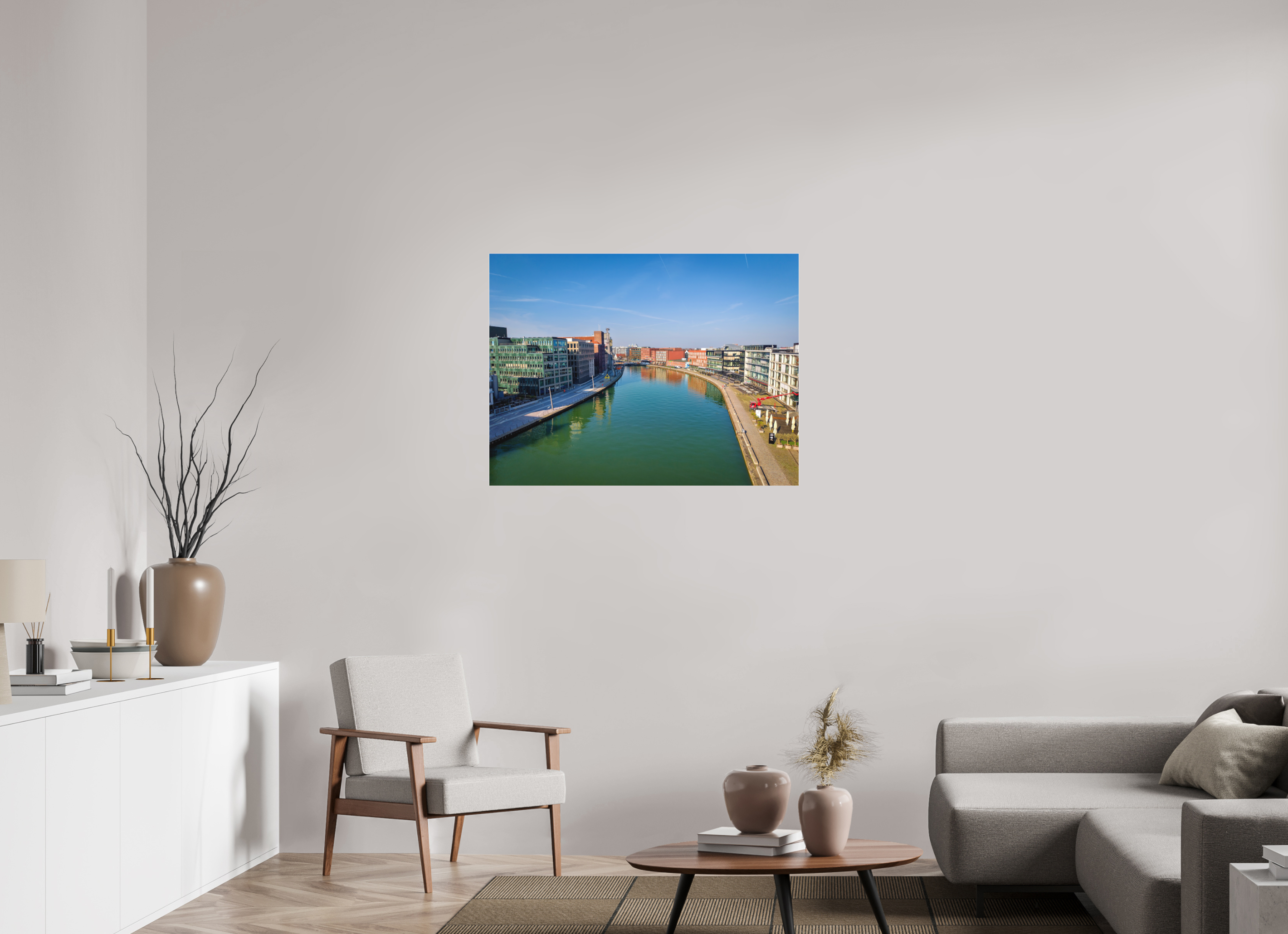 100 x 75 cm, Acrylglas Fine Art Pigmentdruck Münster Hafen – Ruhe zwischen Stahl und Wasser