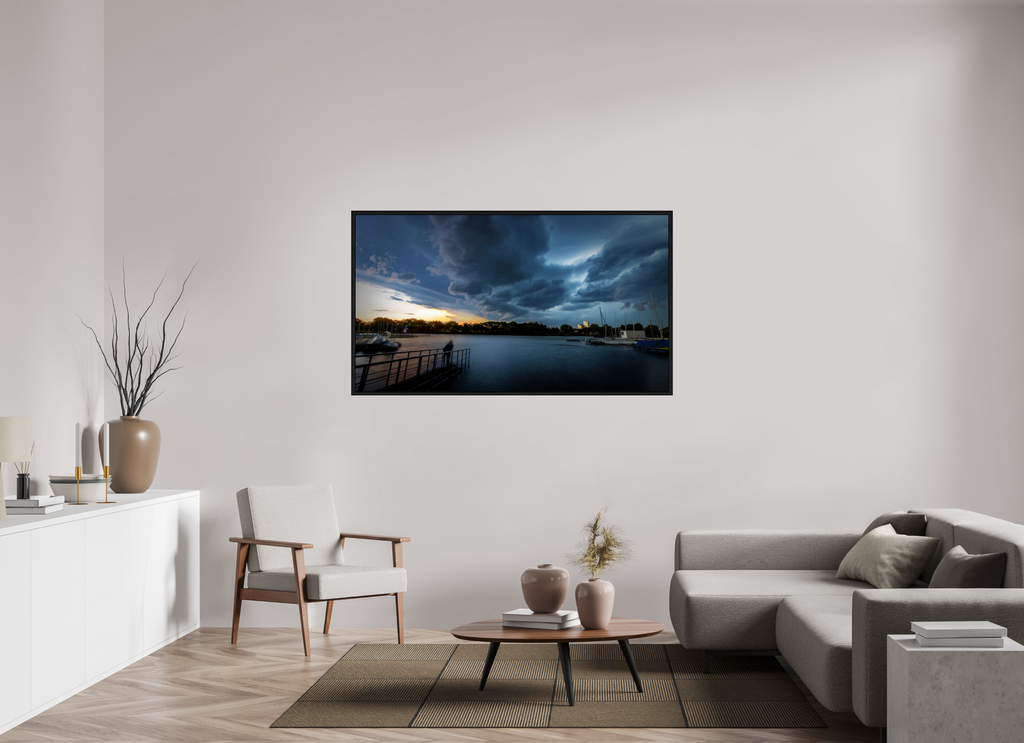 160 x 90 cm, Floater Frame Der Aasee im Gewitter