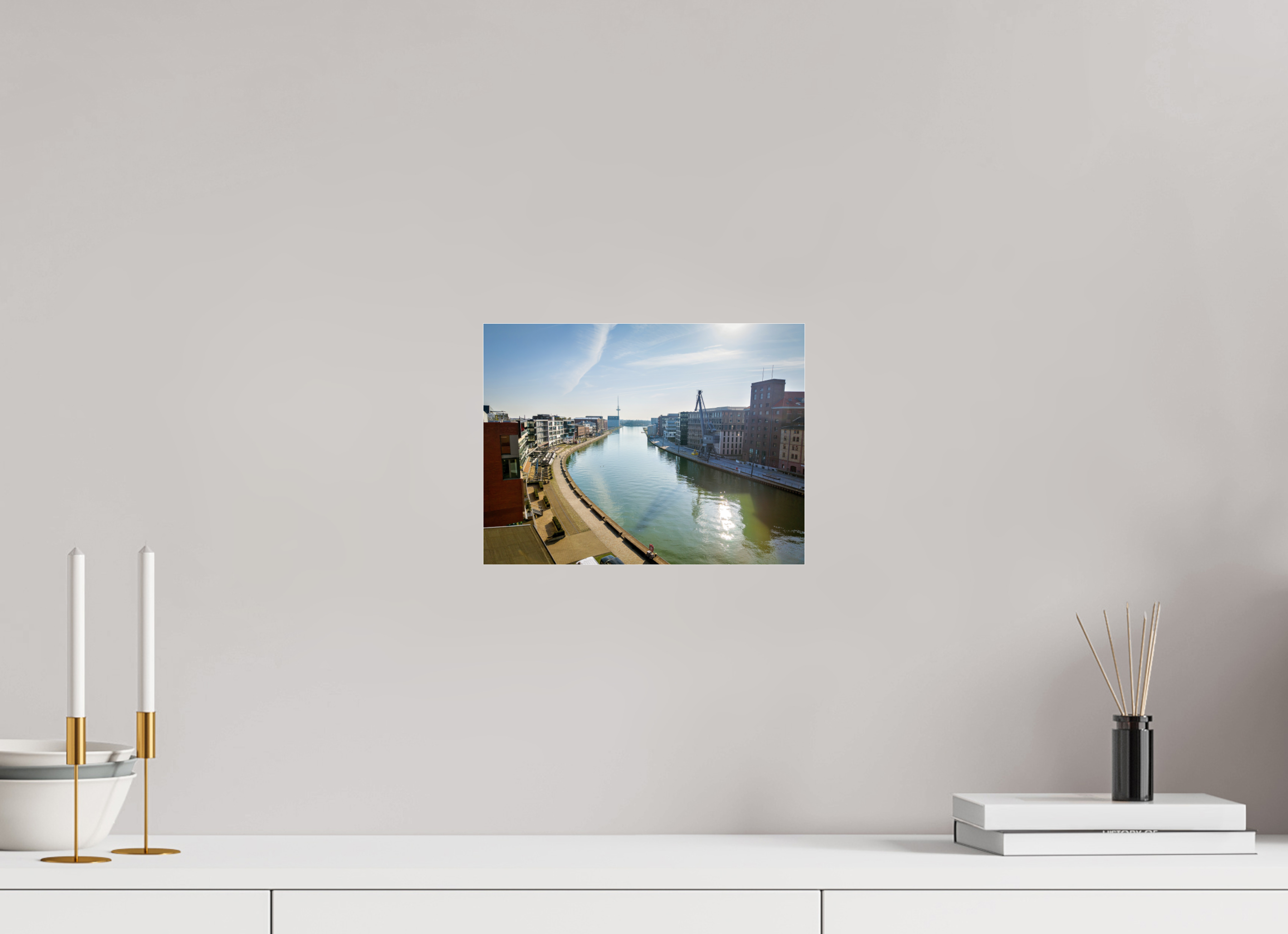 28 x 21 cm, Photo Print Under Acrylic Glass Münster Hafen – Ruhe zwischen Stahl und Wasser