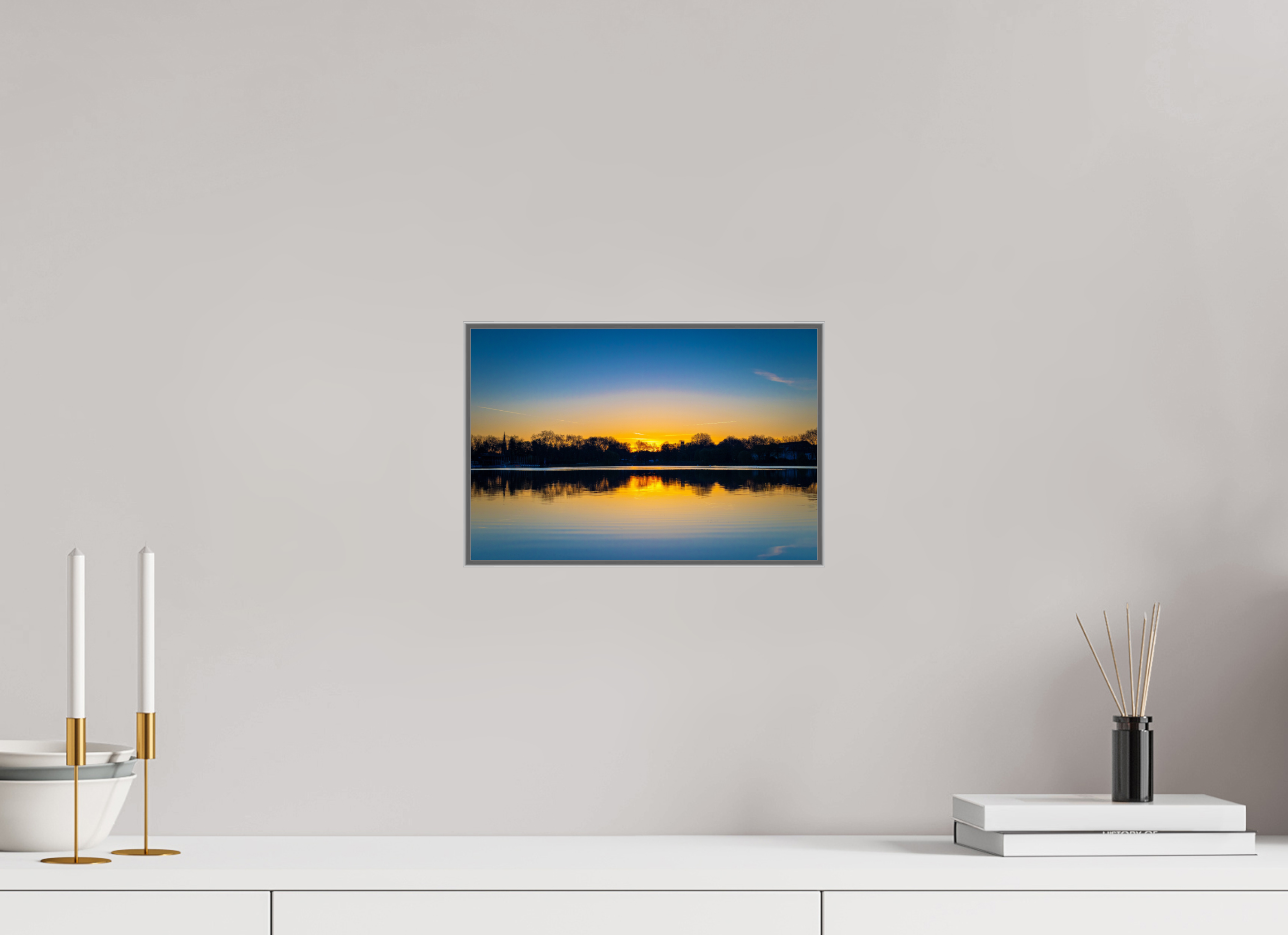30 x 20 cm, Alurahmen 25mm Der Aasee bei Sonnenaufgang