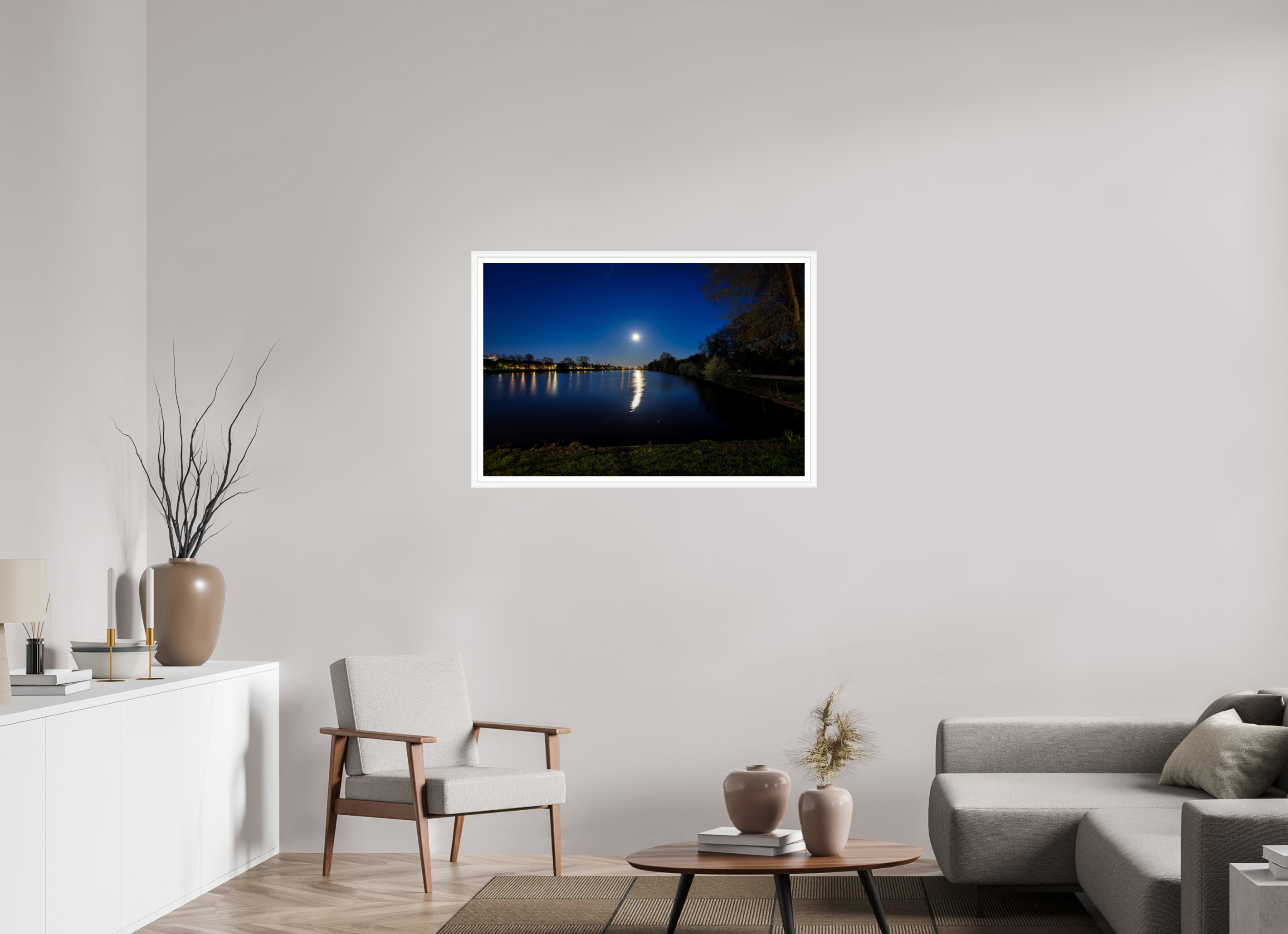 105 x 70 cm, Bern weiß und Rand Aasee bei Nacht