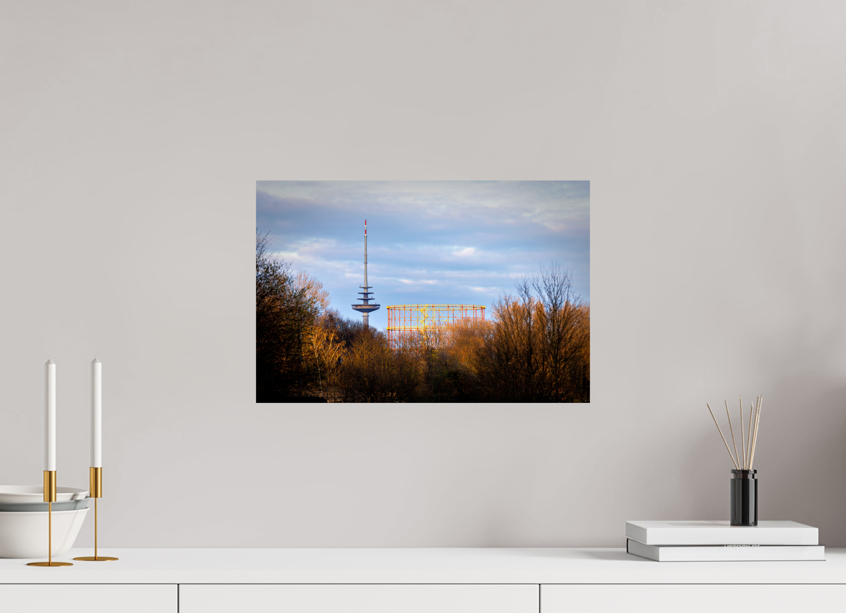 45 x 30 cm, Baryta - Fine Art Fernsehturm und Gasometer