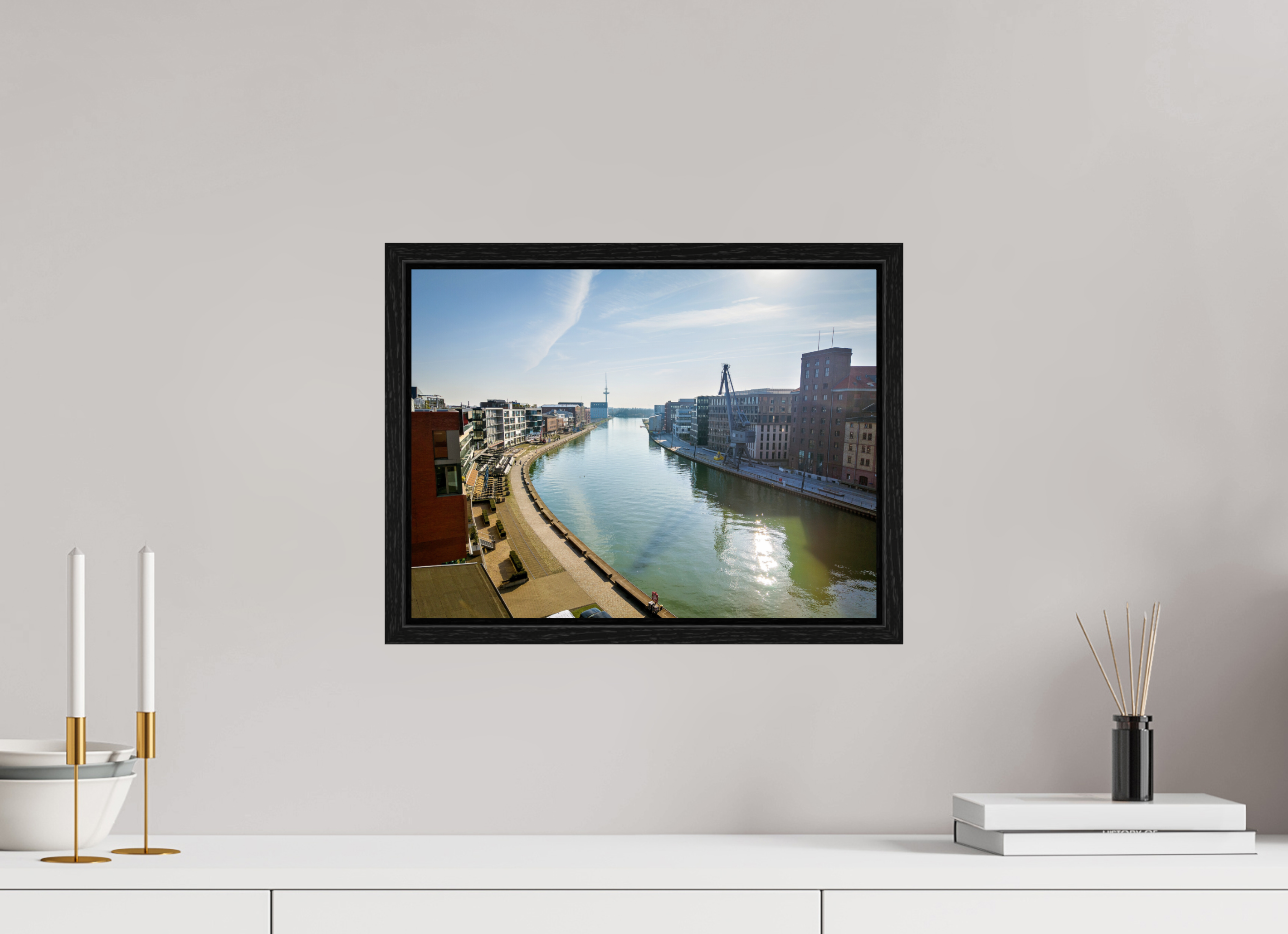 40 x 30 cm, Floater Frame Münster Hafen – Ruhe zwischen Stahl und Wasser