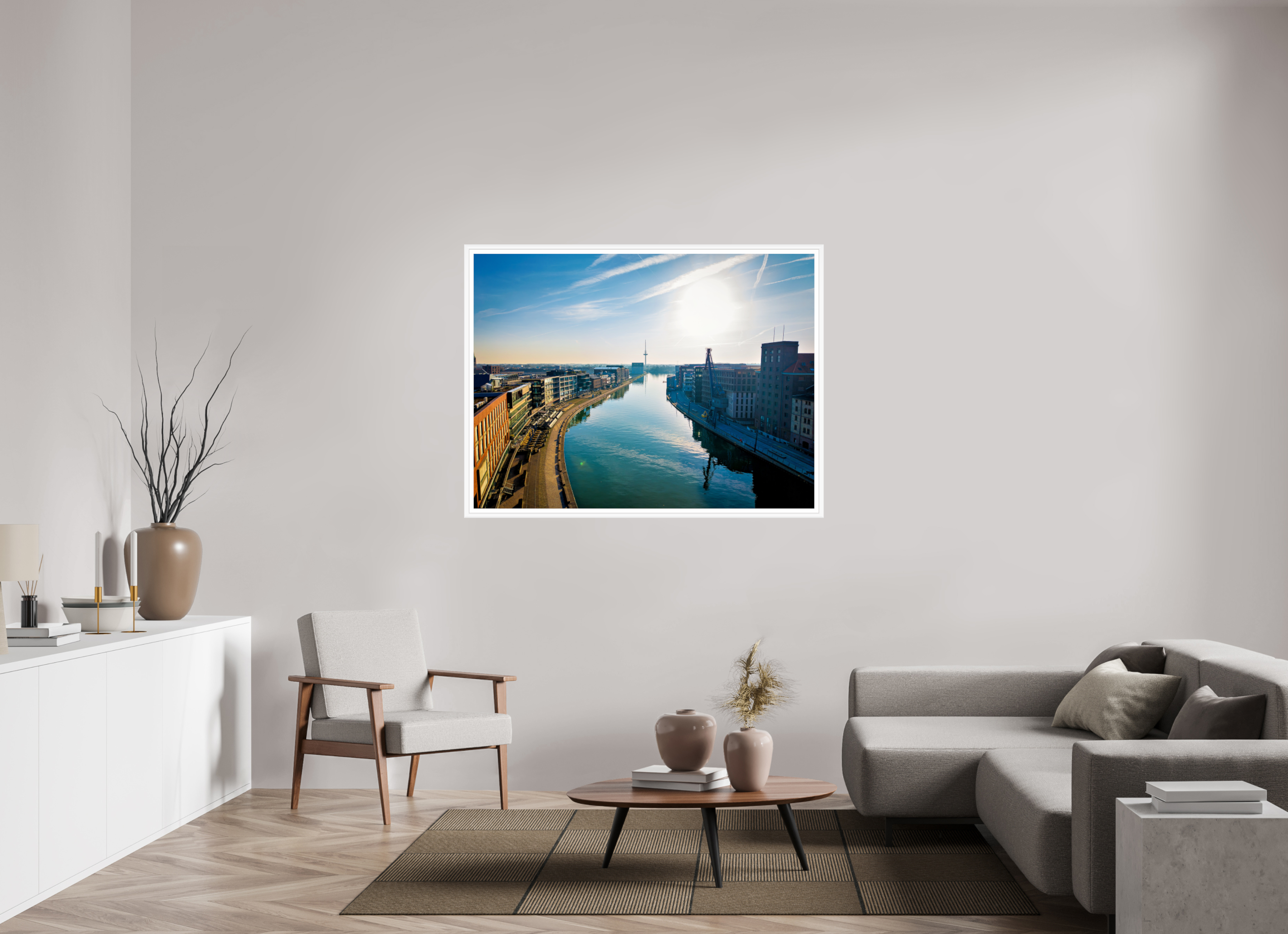 140 x 105 cm, Bern weiß und Rand Münster Hafen – Ruhe zwischen Stahl und Wasser