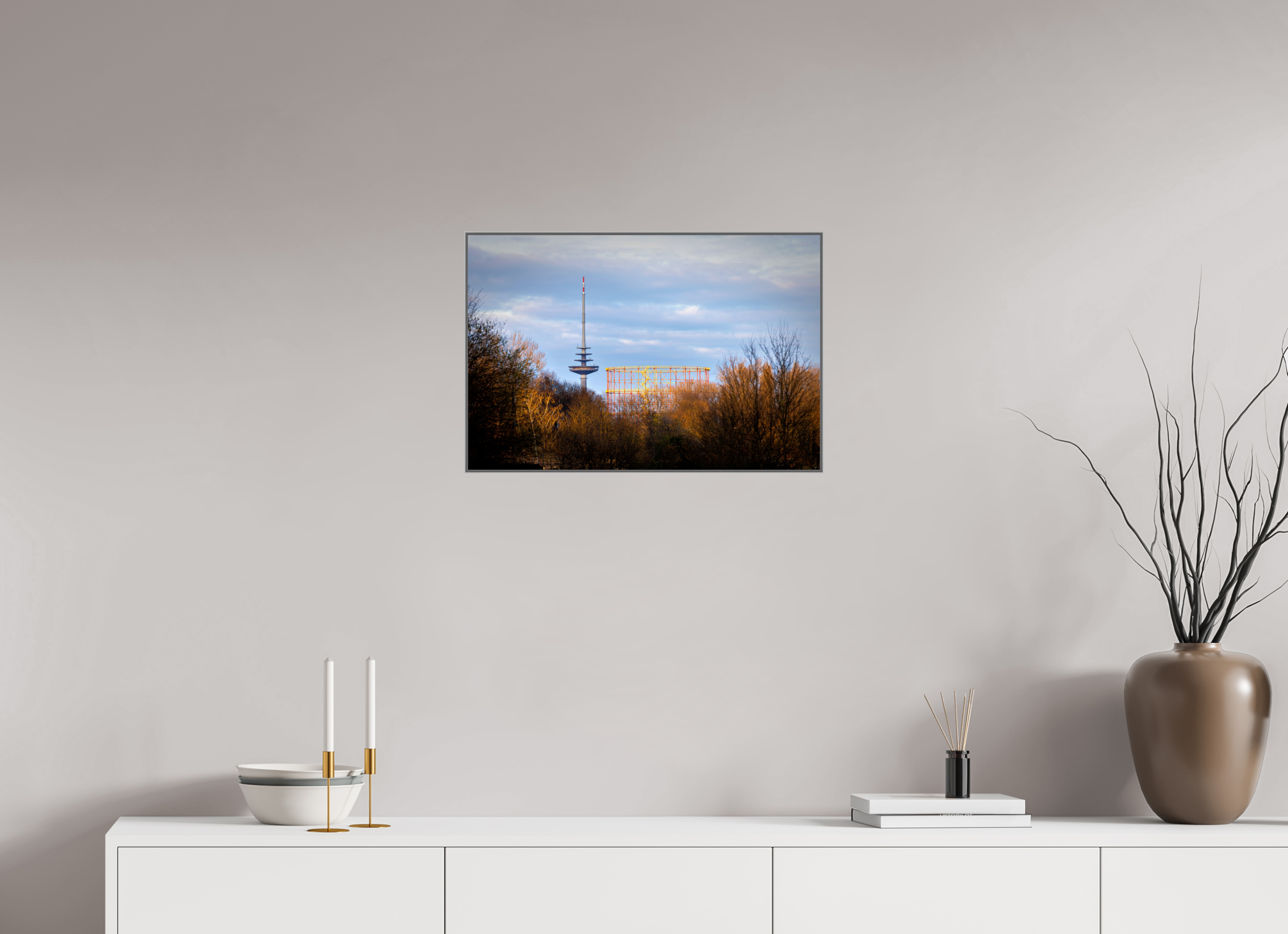 60 x 40 cm, Alurahmen 25mm Fernsehturm und Gasometer