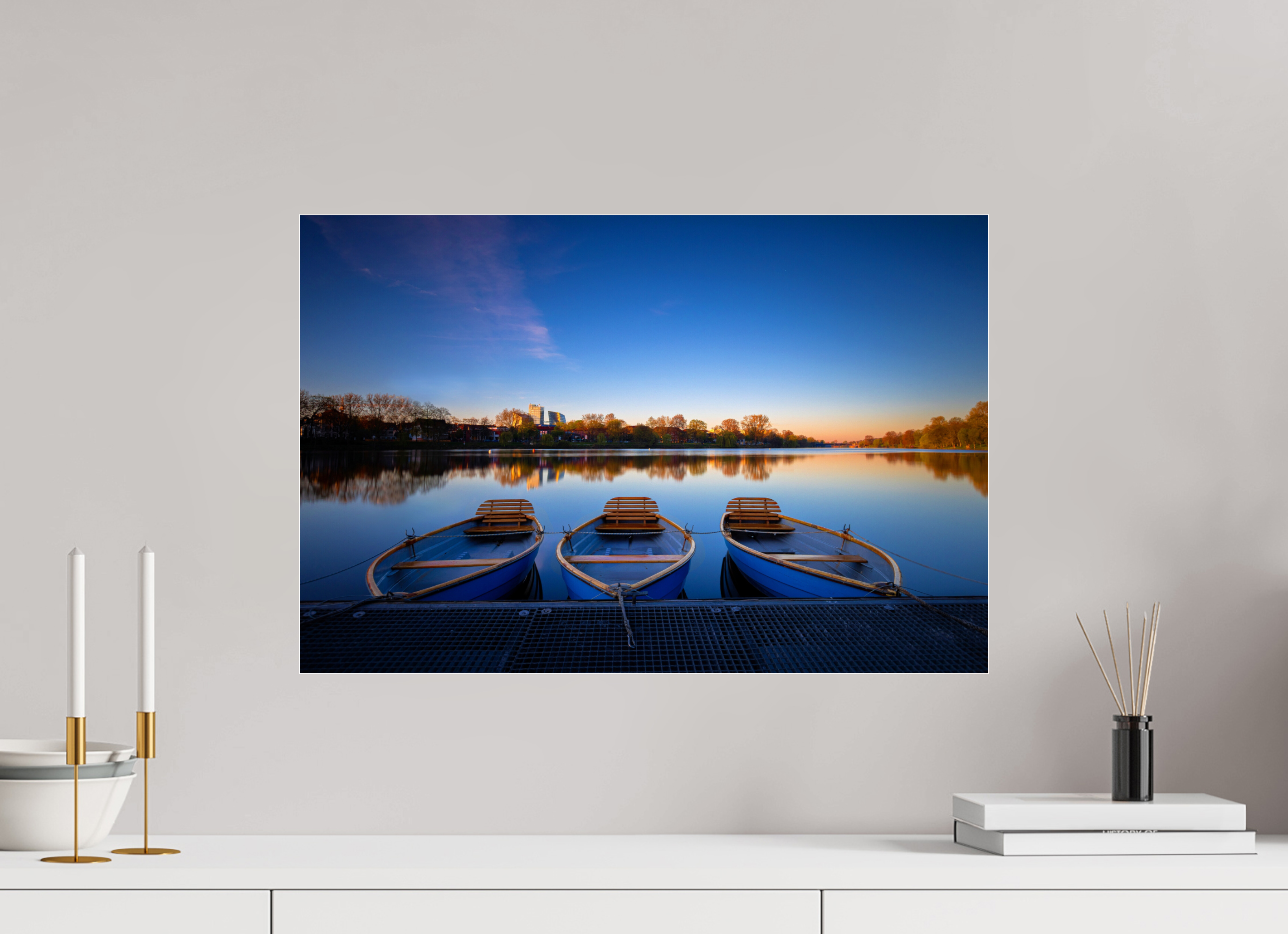 60 x 40 cm, Photo Print Under Acrylic Glass Der Aasee / Drei Boote