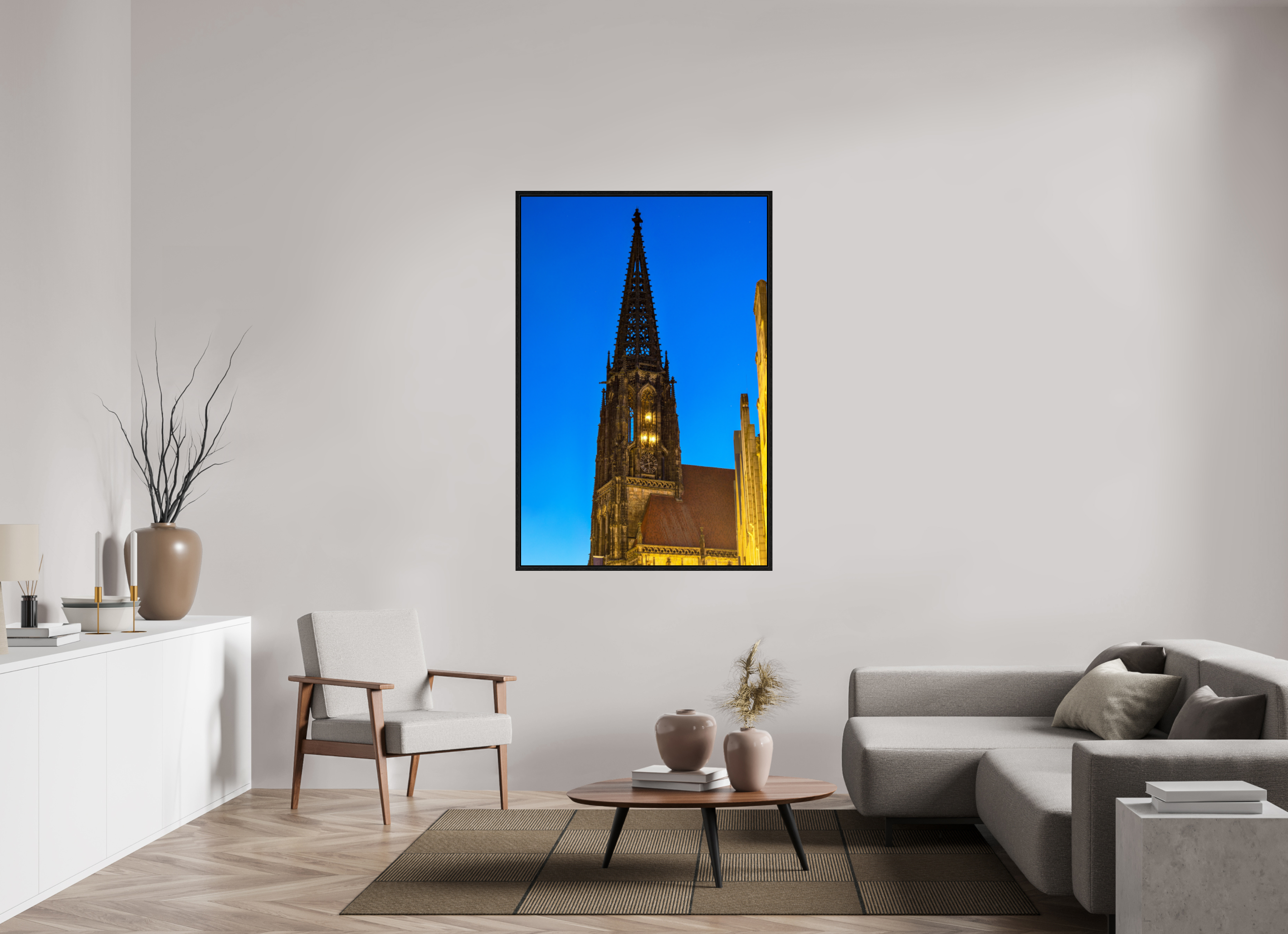 100 x 150 cm, Floater Frame Lambertikirche bei Nacht