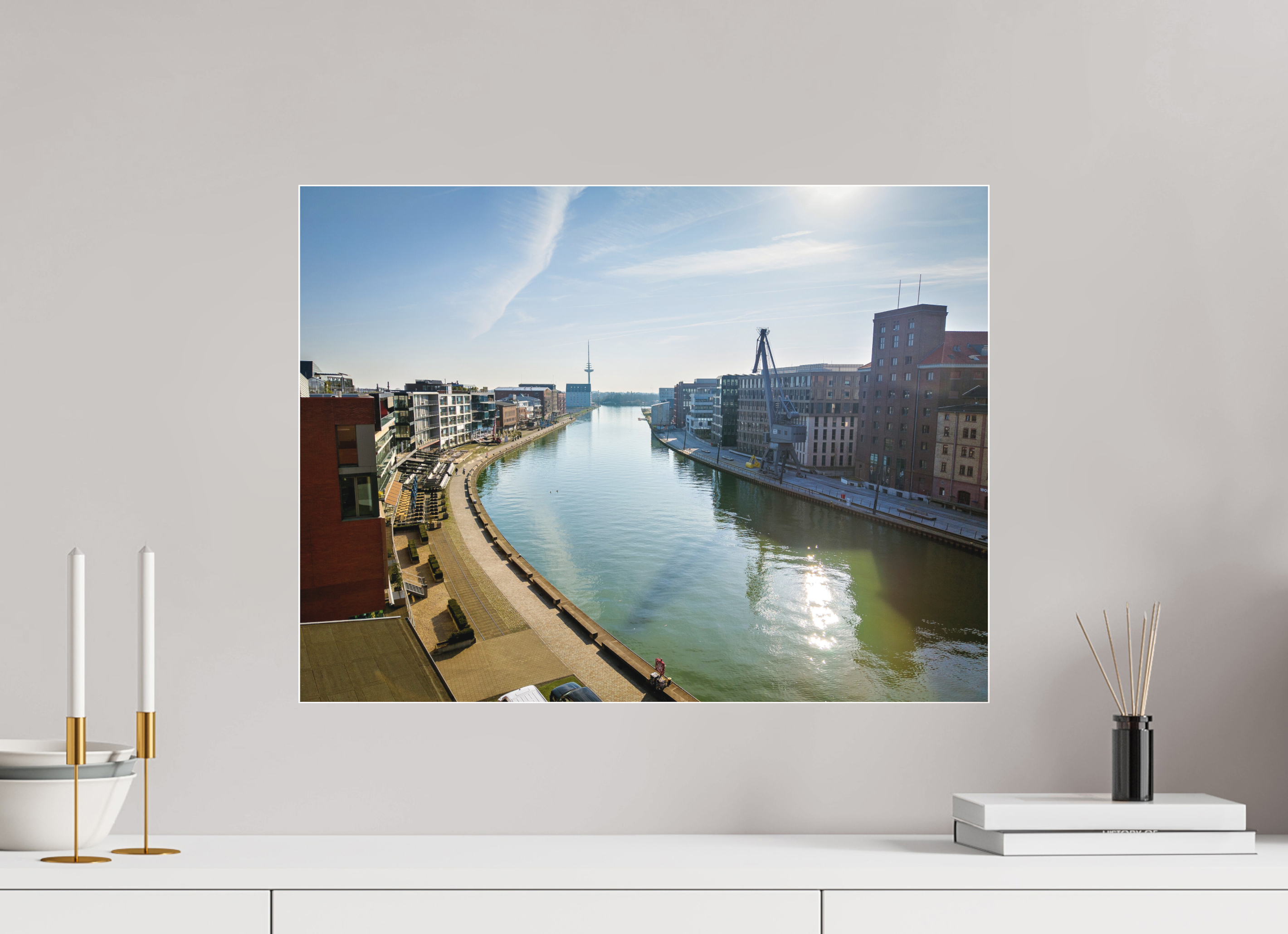 60 x 45 cm, Acrylglas Fine Art Pigmentdruck Münster Hafen – Ruhe zwischen Stahl und Wasser