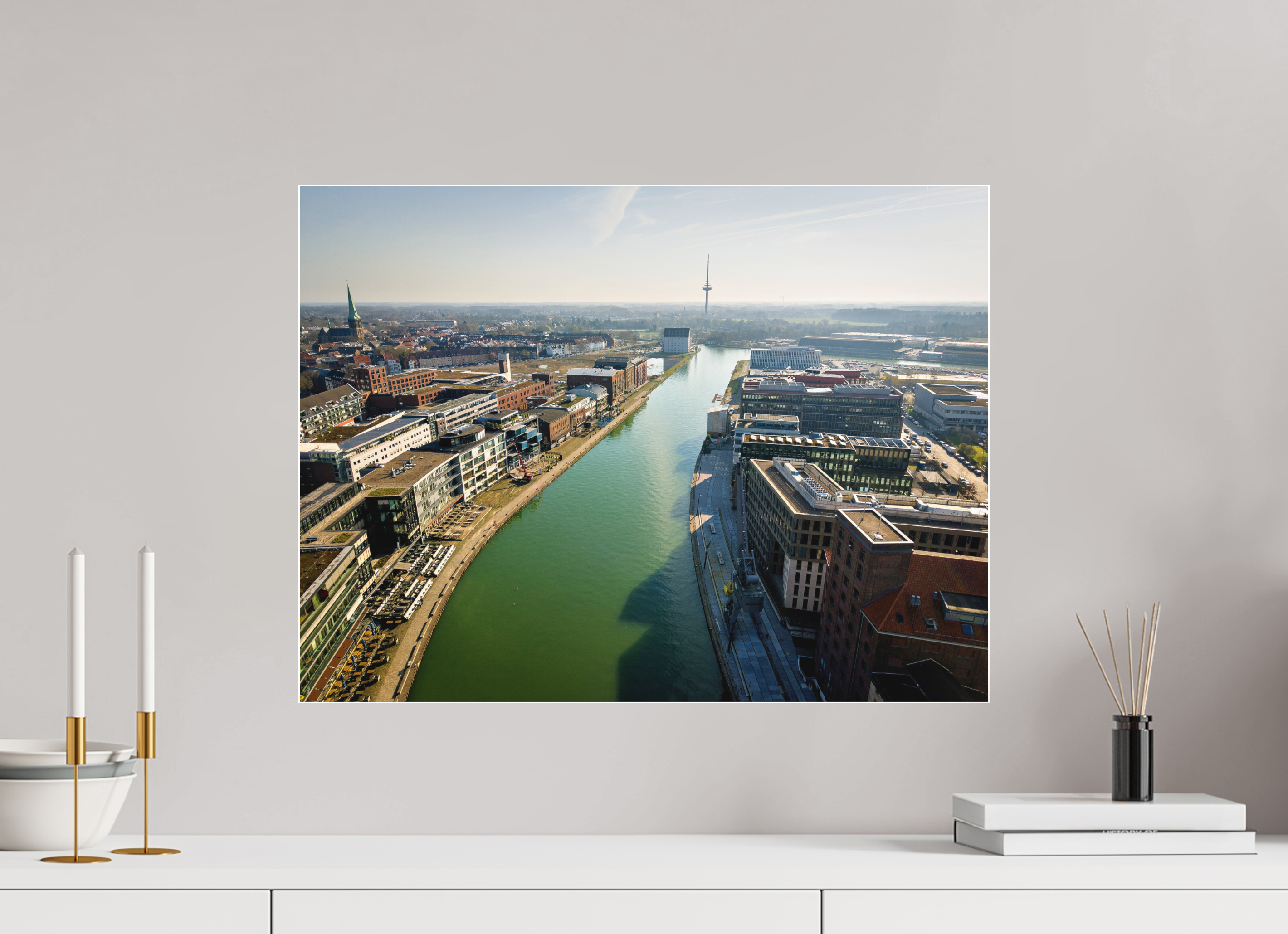 60 x 45 cm, Acrylglas Fine Art Pigmentdruck Münster Hafen – Ruhe zwischen Stahl und Wasser