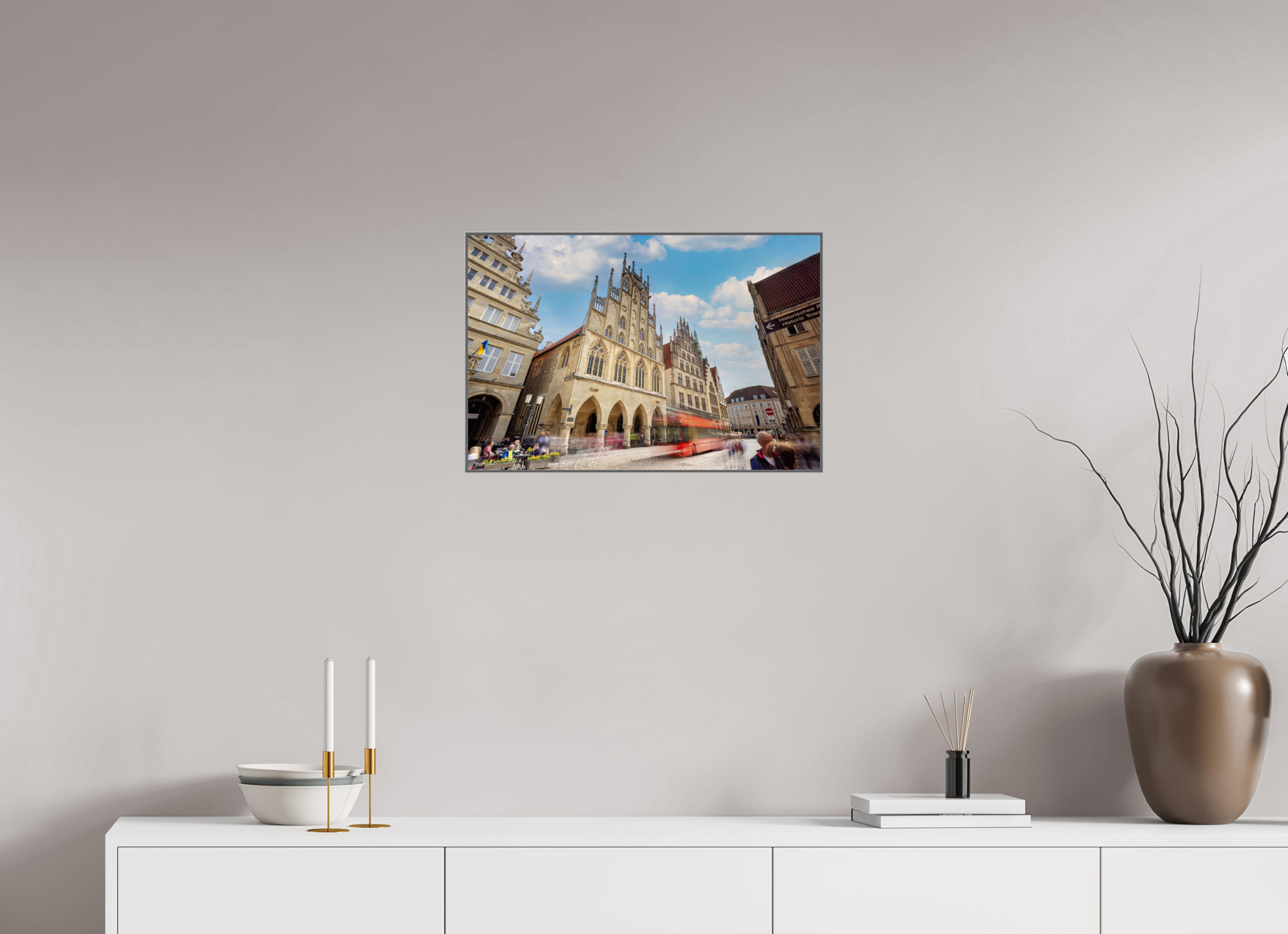 60 x 40 cm, Alurahmen 25mm Rathaus und Bus