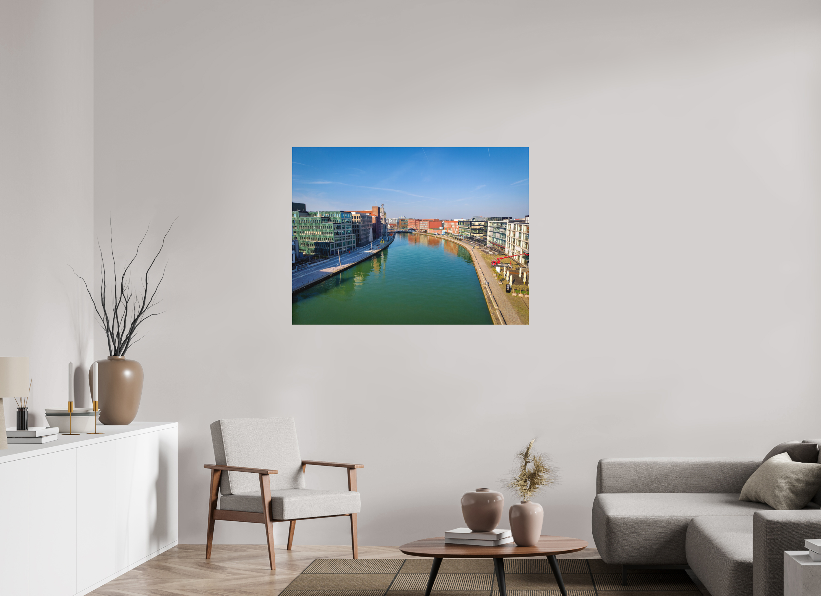 120 x 90 cm, Acrylglas Fine Art Pigmentdruck Münster Hafen – Ruhe zwischen Stahl und Wasser