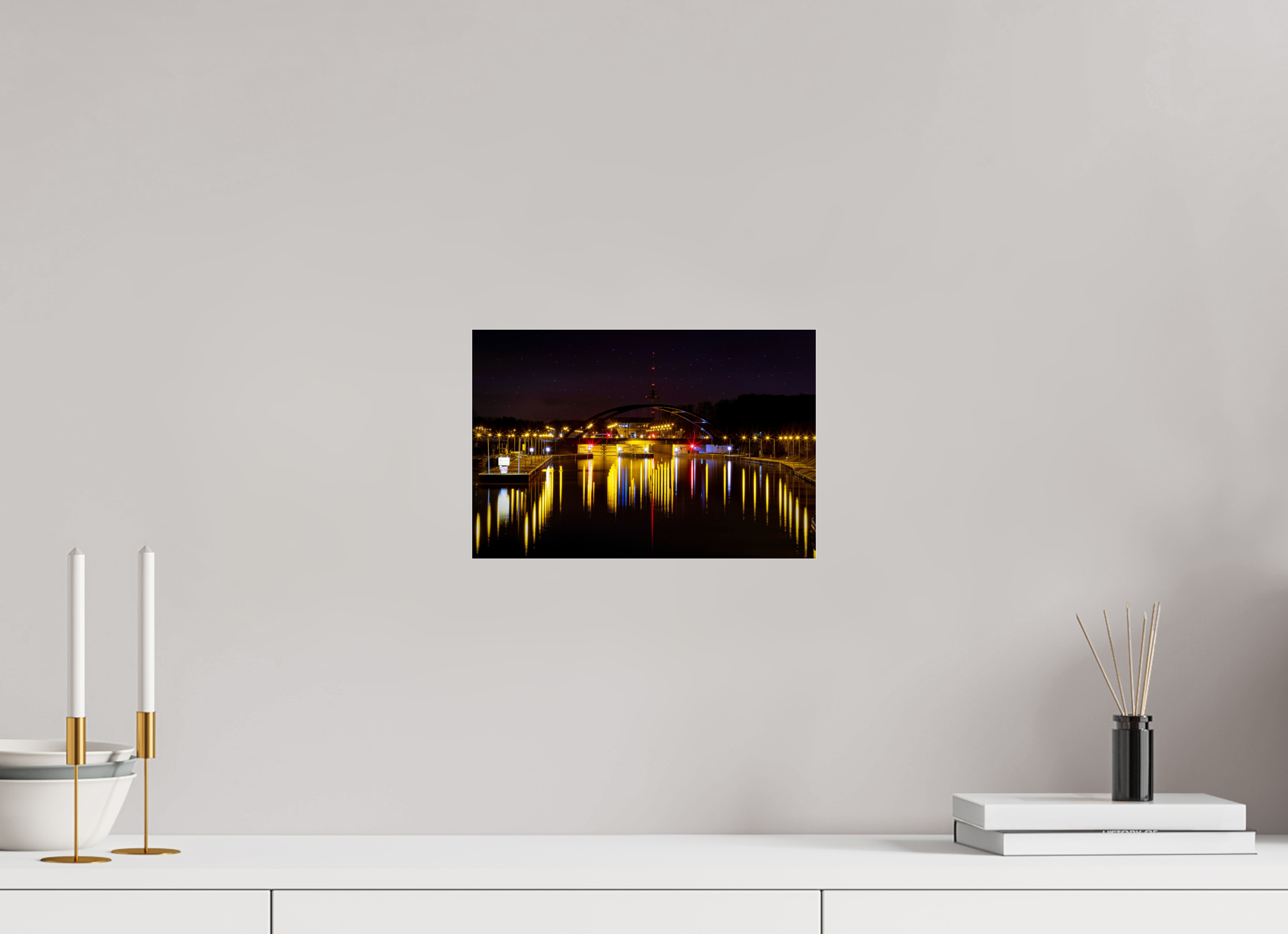 30 x 20 cm, Photo Print Under Acrylic Glass Die Schleuse bei Nacht