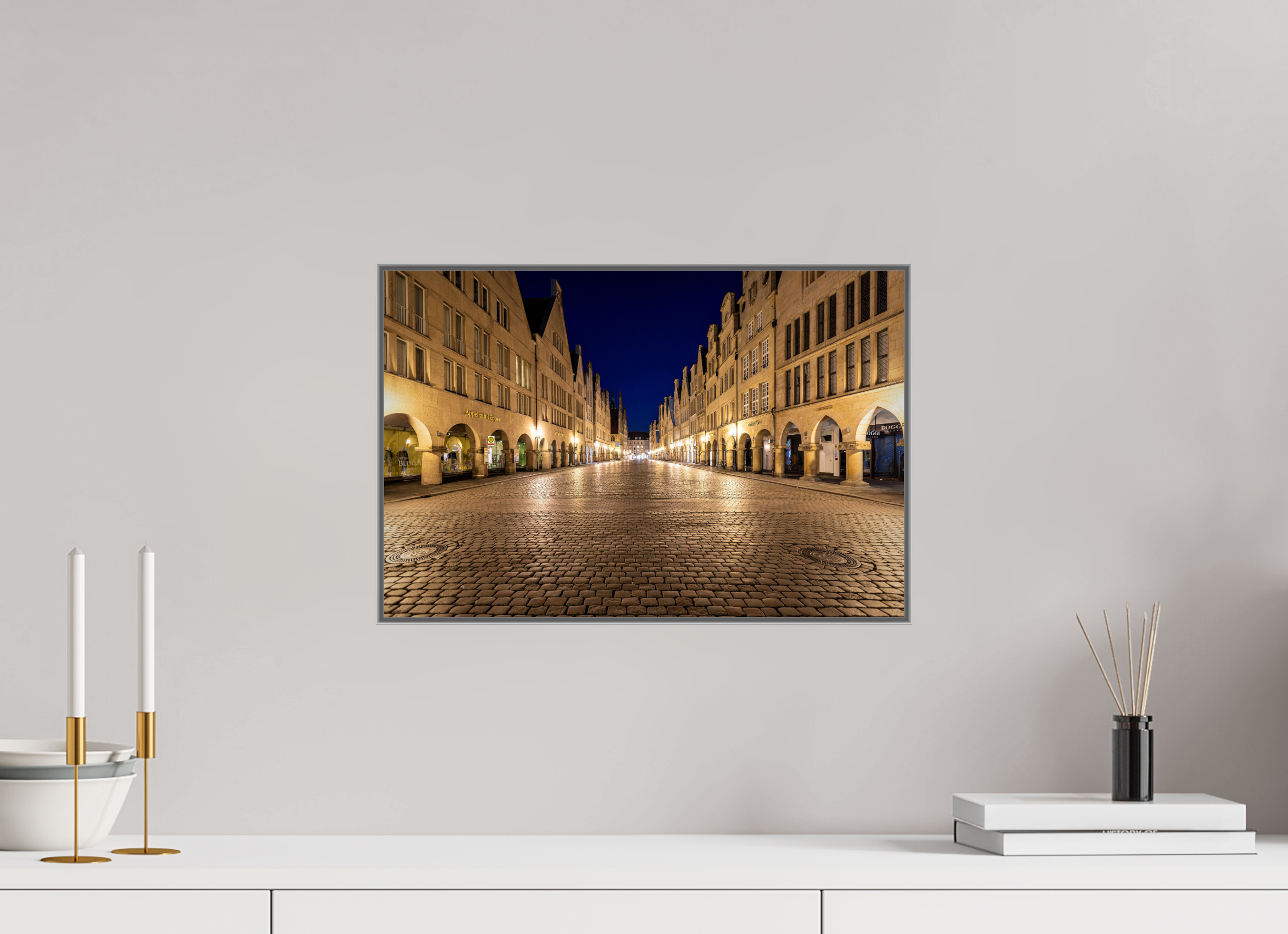 45 x 30 cm, Alurahmen 25mm Prinzipalmarkt bei Nacht