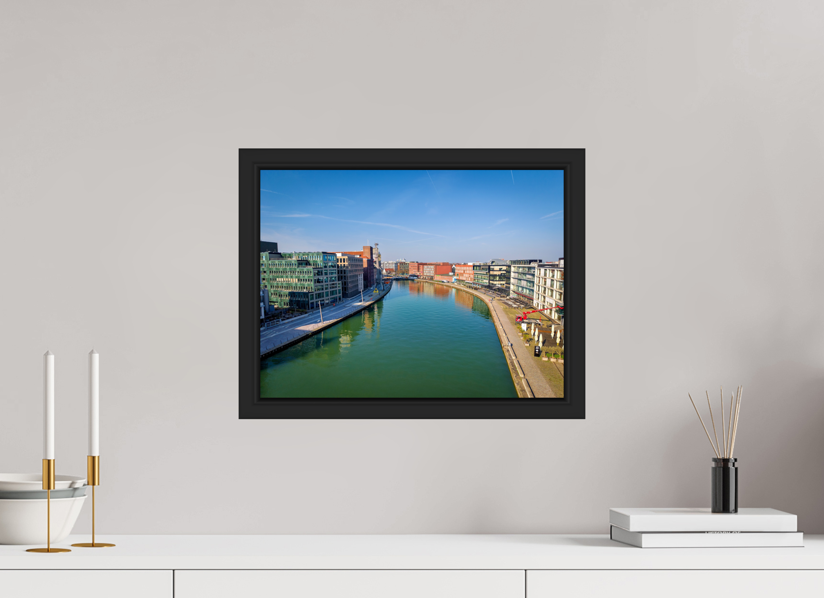 40 x 30 cm, Tokyo 20mm Schattenfuge 4mm Münster Hafen – Ruhe zwischen Stahl und Wasser