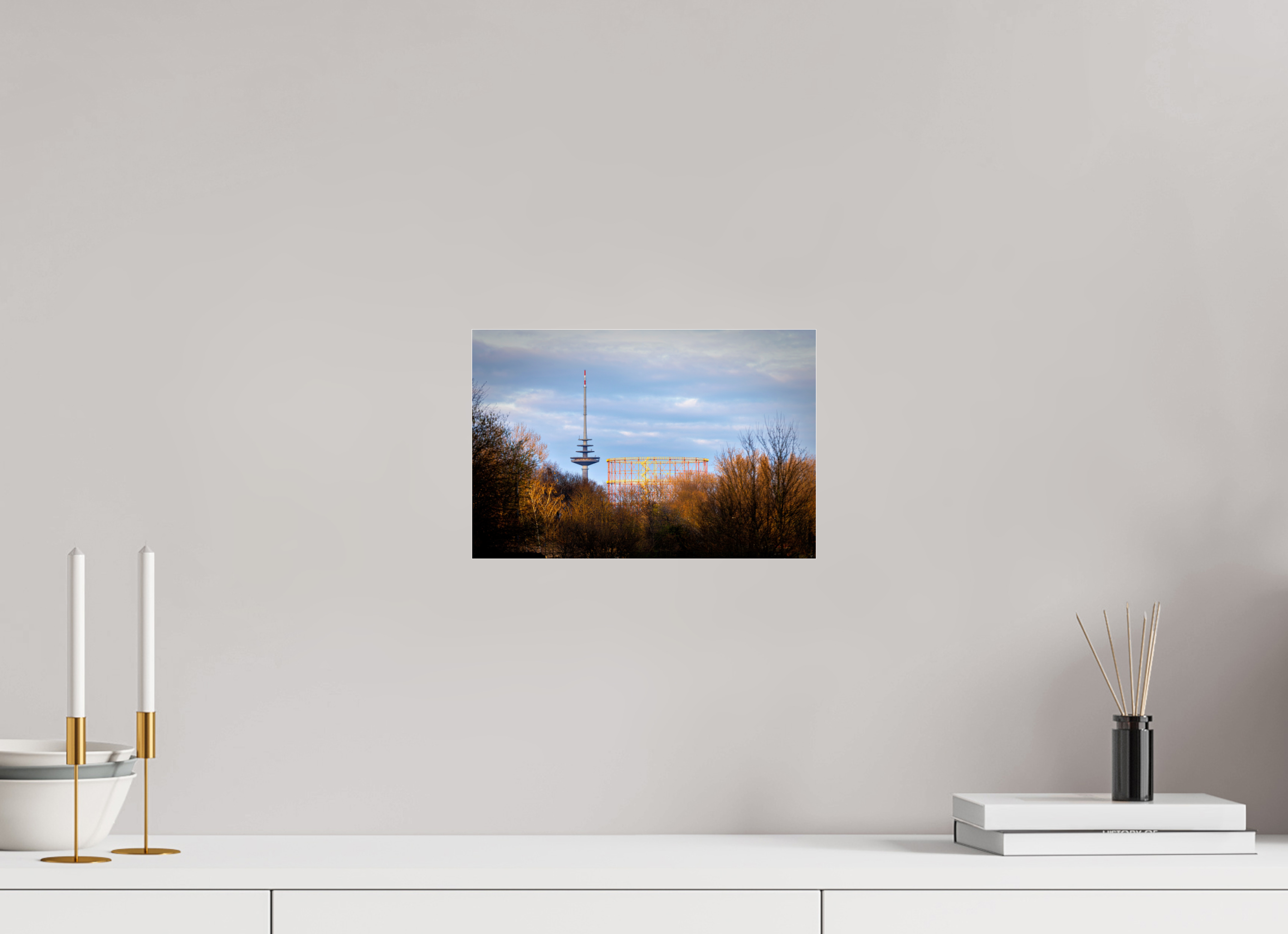 30 x 20 cm, Photo Print Under Acrylic Glass Fernsehturm und Gasometer