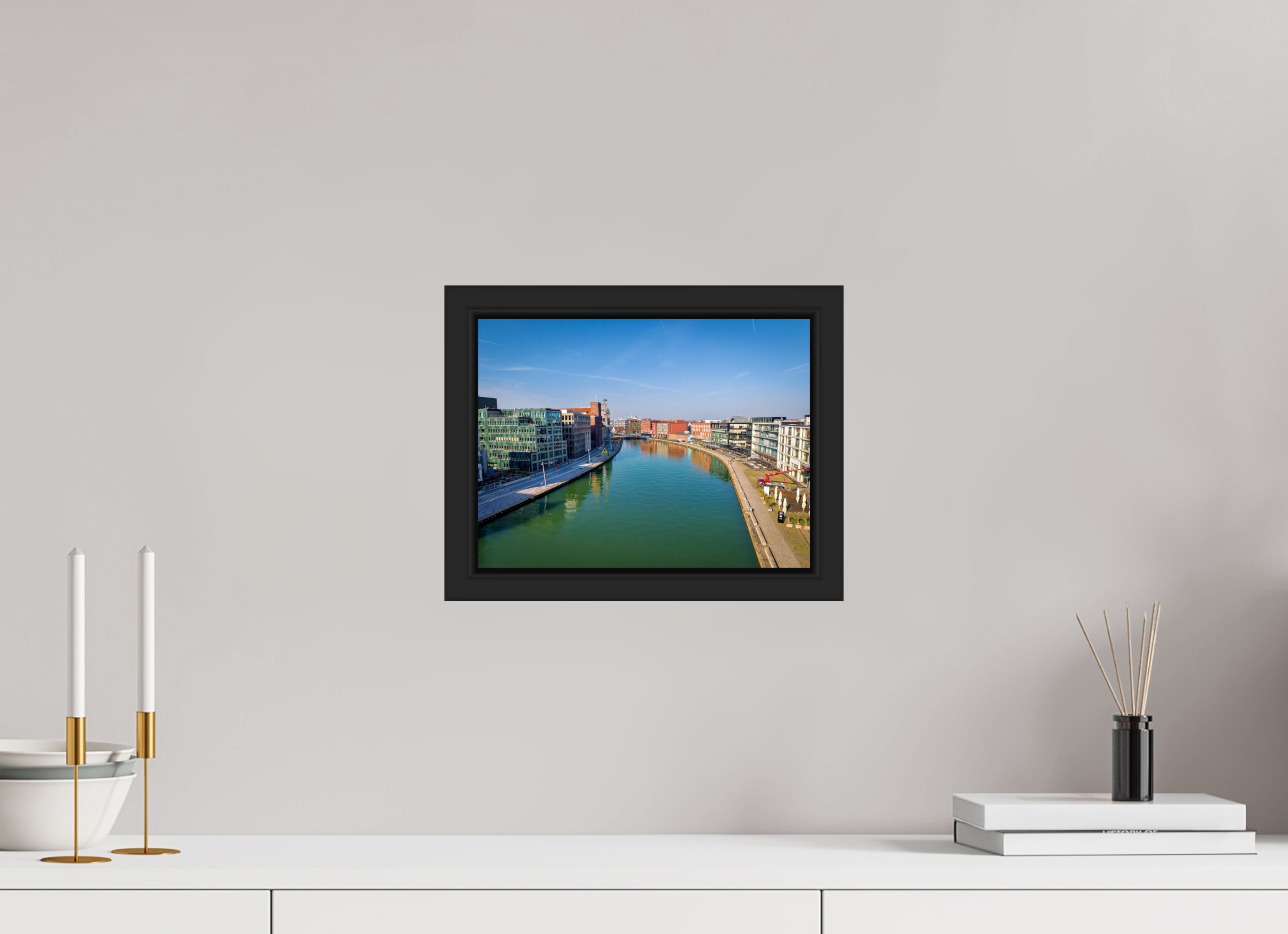 28 x 21 cm, Tokyo 20mm Schattenfuge 4mm Münster Hafen – Ruhe zwischen Stahl und Wasser