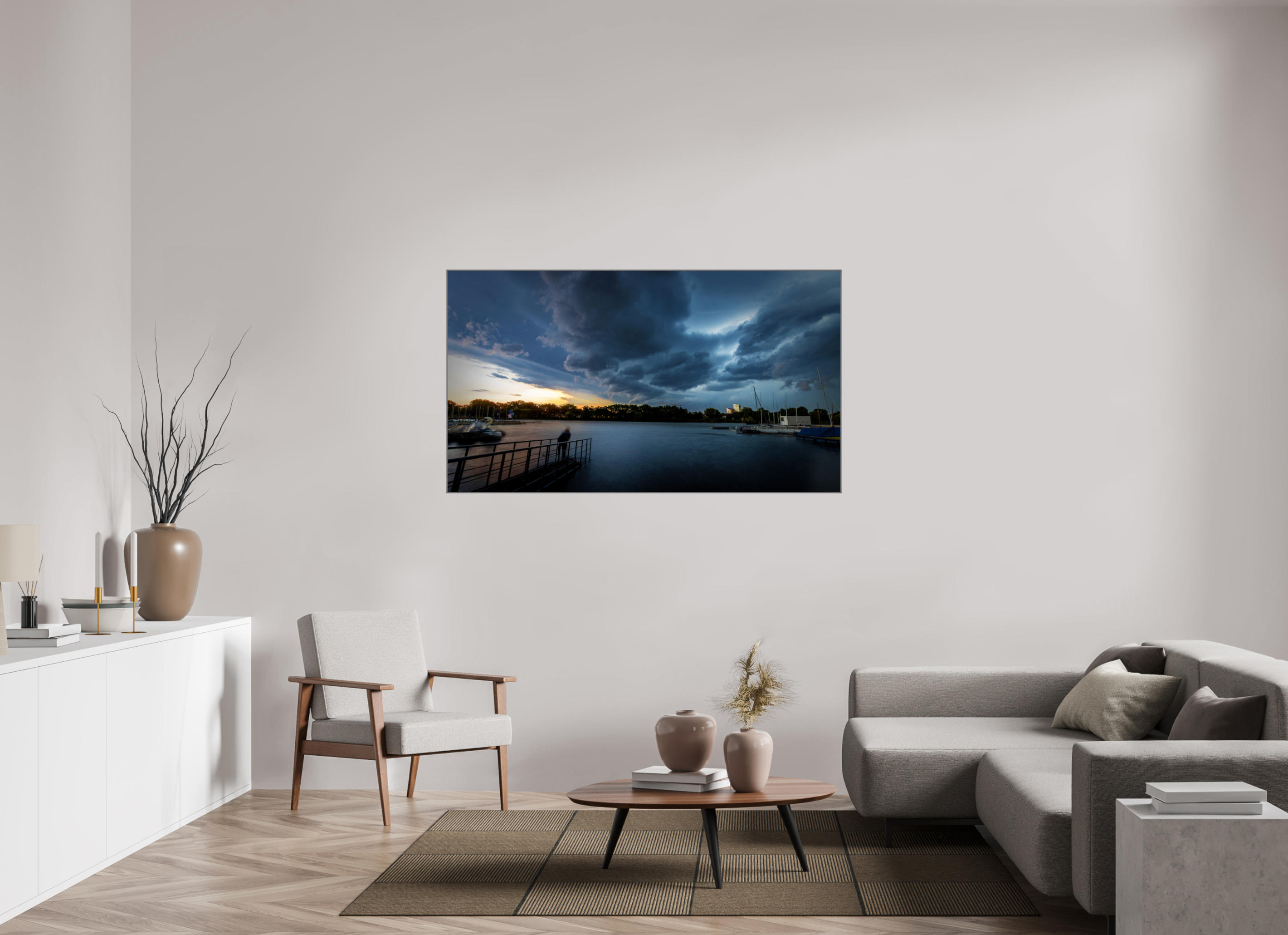 160 x 90 cm, Alurahmen 25mm Der Aasee im Gewitter
